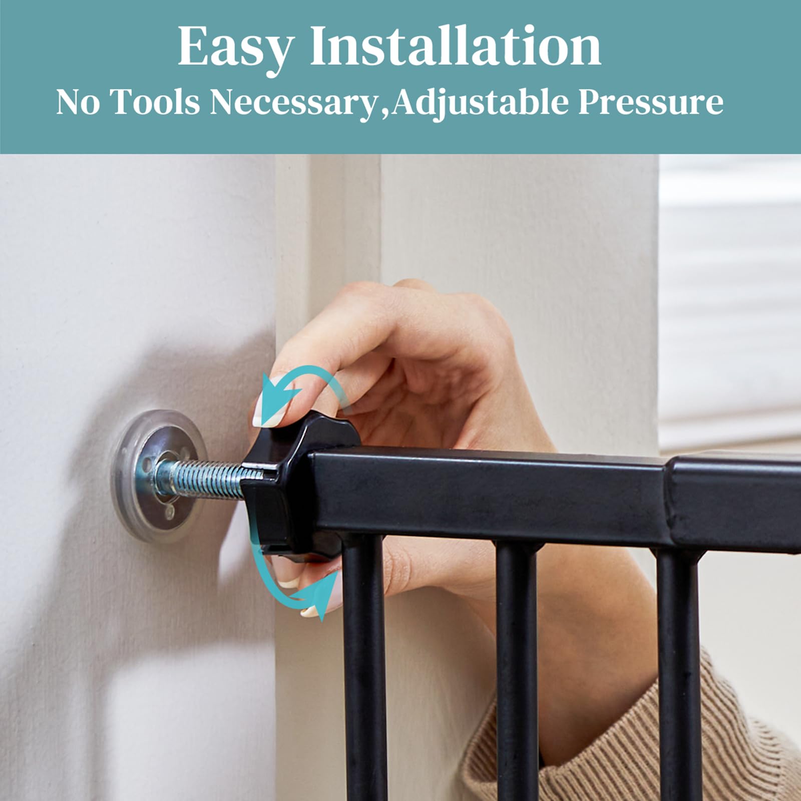 InnoTruth 29-39.6” Baby Gate for Stairs & Doorways, 30" Tall Dog Gate for Pets, Dual-Lock Safety and One Hand Opening Design, Pet Gate for Hallways, Outdoors, Wall-Friendly Install, Pure Black