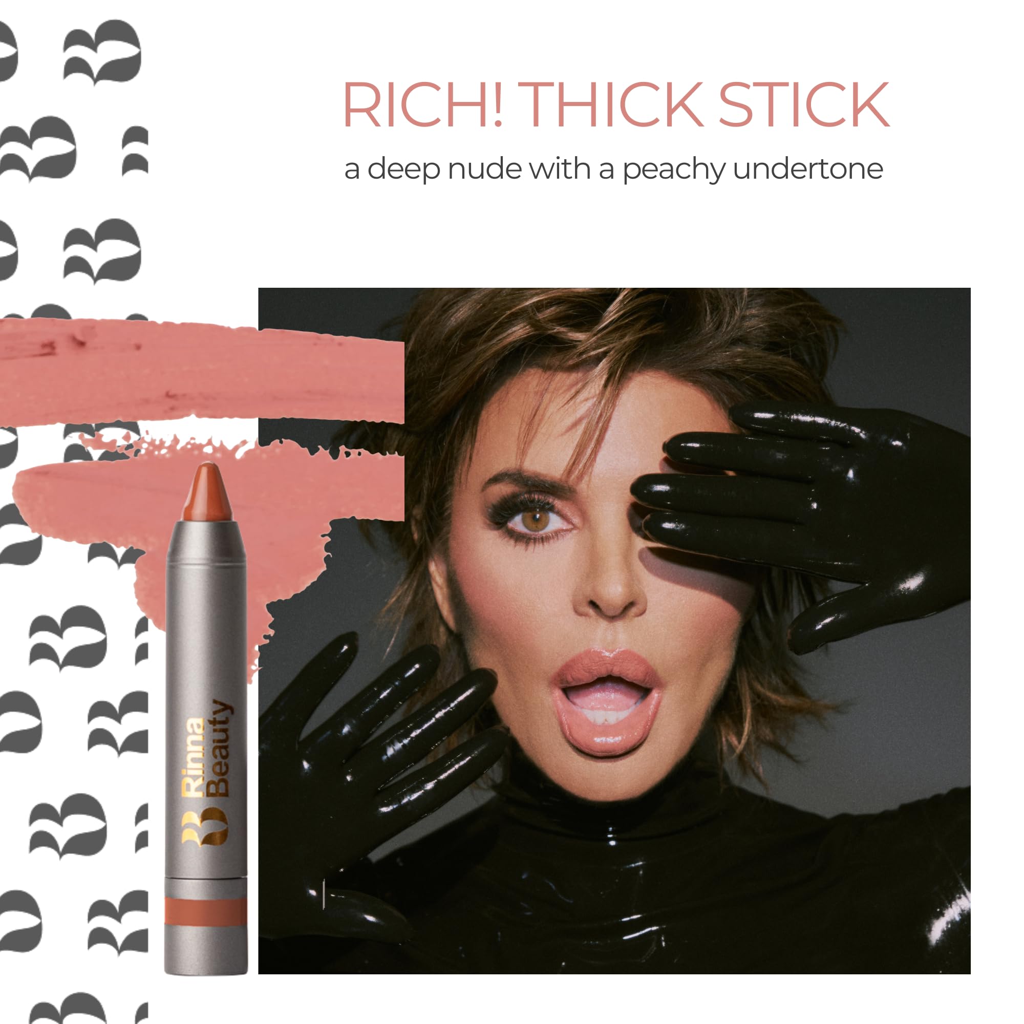 Rinna Beauty Thick Stick Lip Crayon - Rich! - Long Lasting Lipstick, Moisturizing Creamy Formula w/Hydrating Oils & Extracts, Built-In Sharpener, Vegan, Cruelty Free, Sulfate Free, Gluten Free, 1 ea