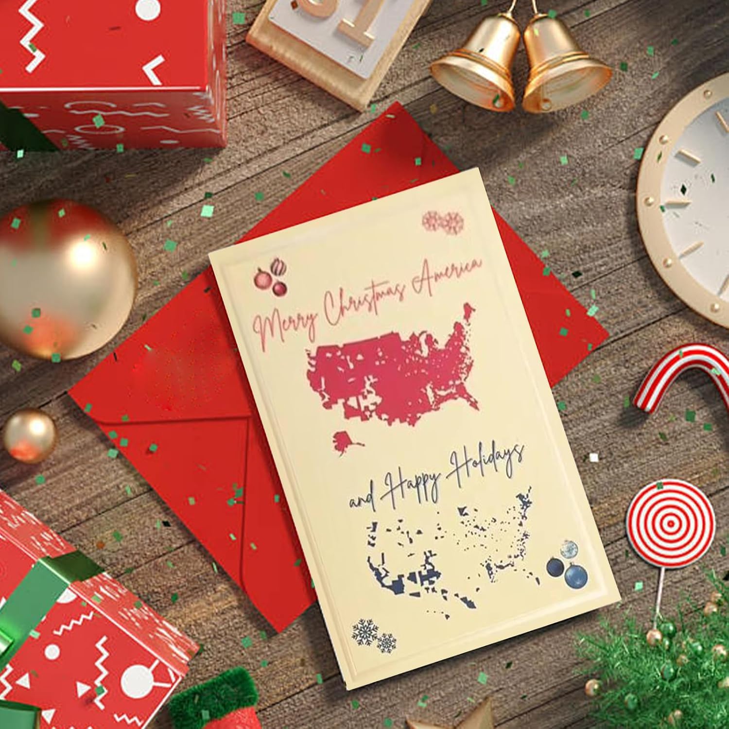 2024 Merry Christmas America Card, 2024 Presidential Election Map Cards, Patriotic Christmas Cards, Funny Greeting Cards Holiday Cards Xmas Gifts (10Pcs)