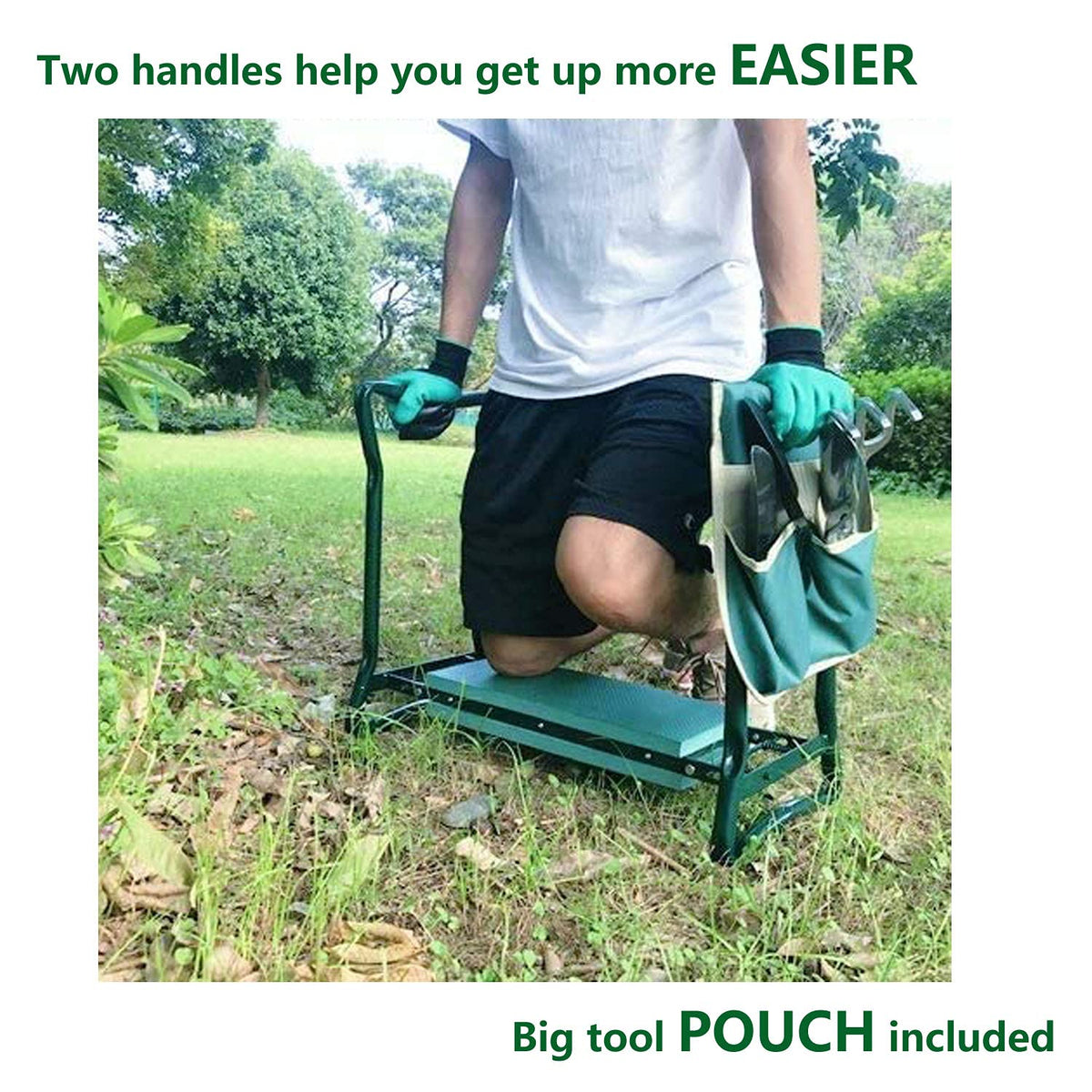 BESTHLS Garden Kneeler and Seat - Heavy Duty Folding Stool with Thick Pad, Tool Pouch, 330 lbs Capacity - Knee & Back Support, Perfect for Seniors, Women, Men
