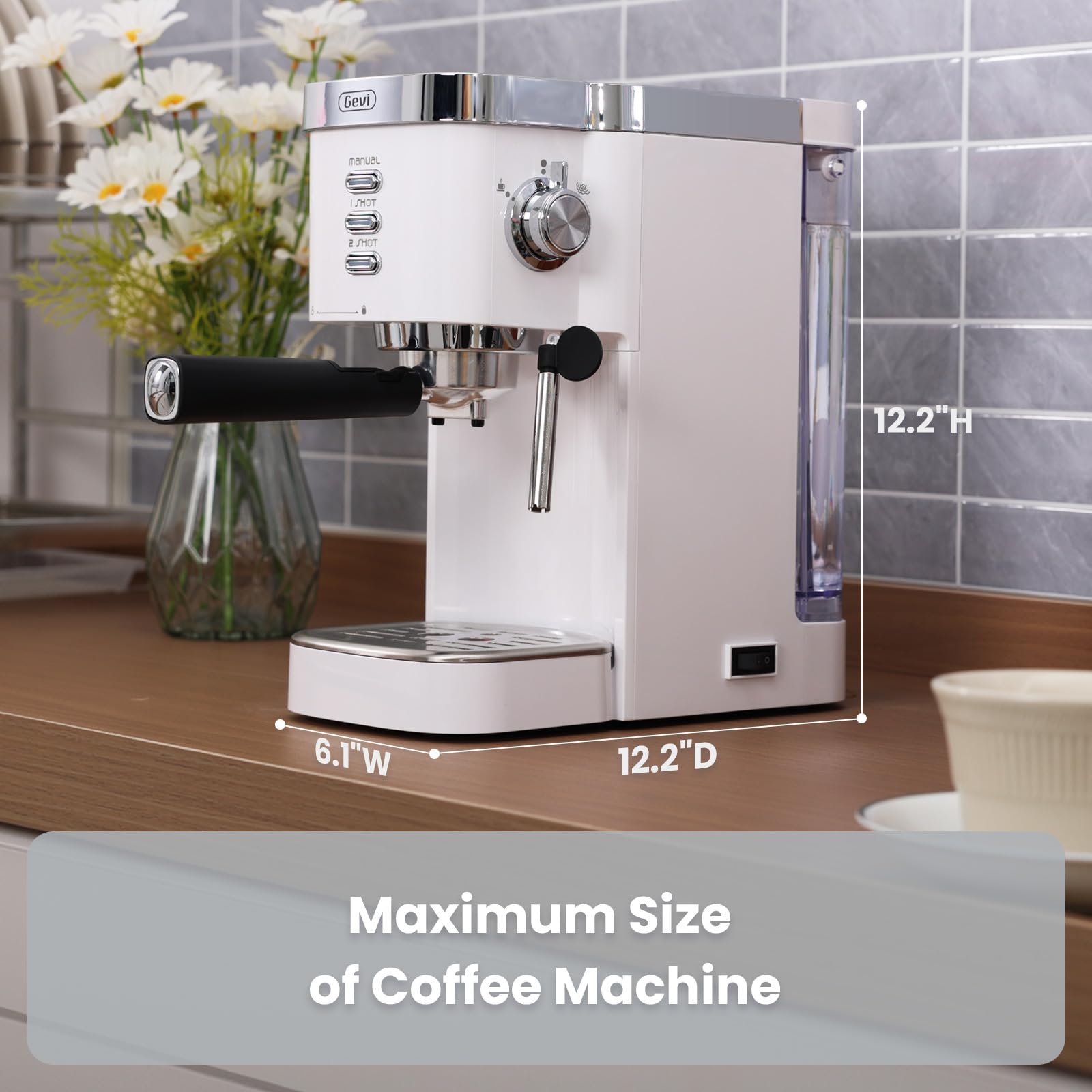 Gevi Espresso Machine 20 Bar High Pressure,Super Automatic Espresso Machines with Milk Frother Steam Wand,Cappuccino & Latte Maker with Volume Control for Home,Espresso Maker，Gift for Coffee Lover