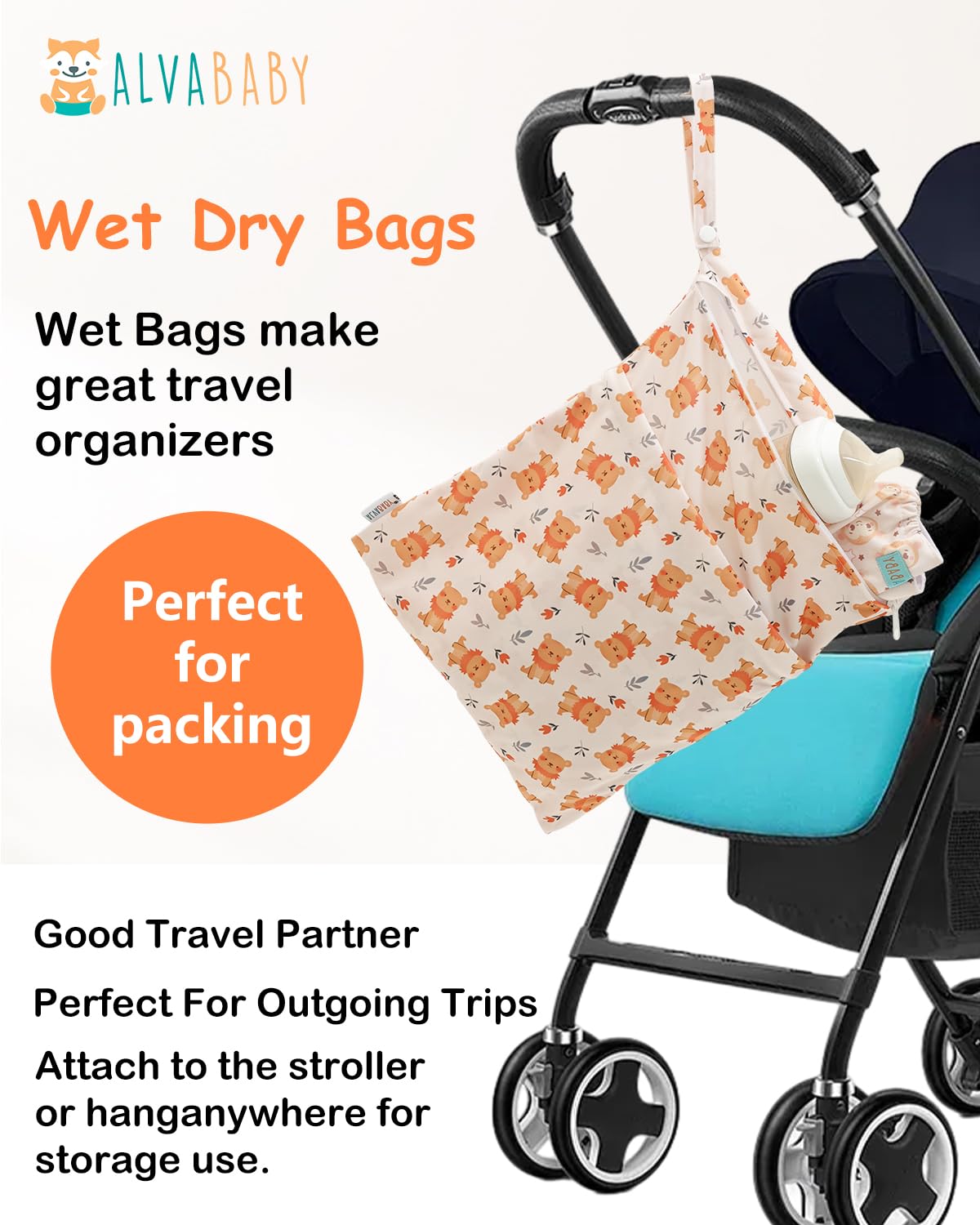 ALVA ALVABABY 3pcs Cloth Diaper Wet Dry Bags Waterproof Reusable with Two Zippered Pockets Travel Beach Pool Daycare Soiled Baby Items Yoga Gym Bag for Swimsuits or Wet Clothes 3L-ZM33