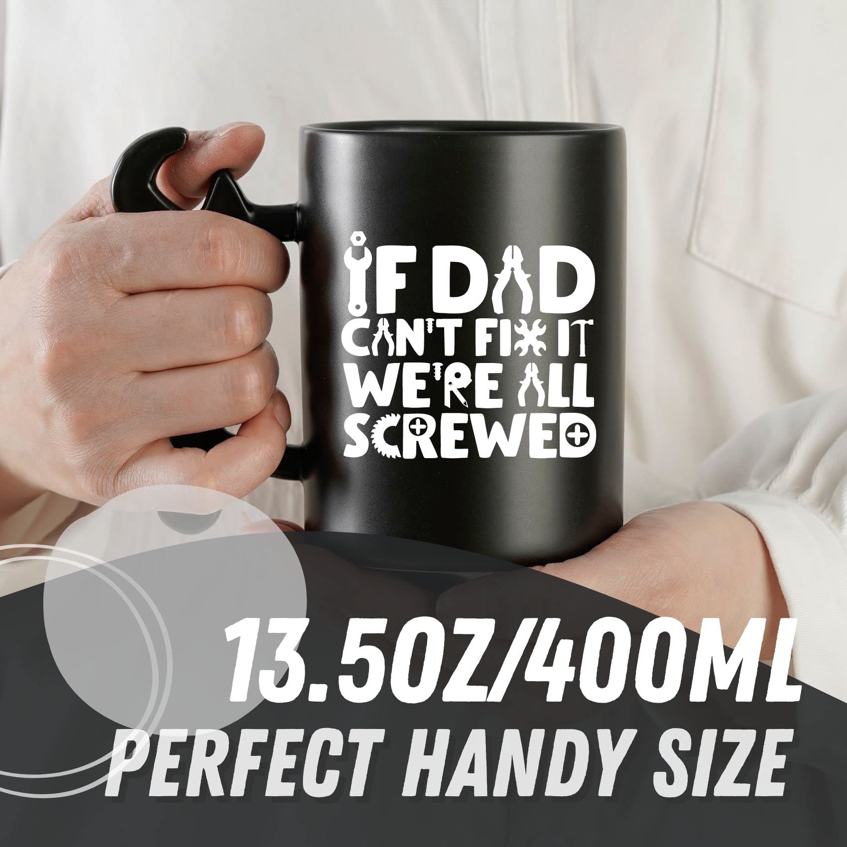 Onebttl Dad Gifts Coffee Mug with Wrench Spanner Handle, Gifts for Dad from Daughter and Son, 13.5oz Funny Ceramic Mug for Father on Birthday, Father's Day, Christmas - Dad Can Fix