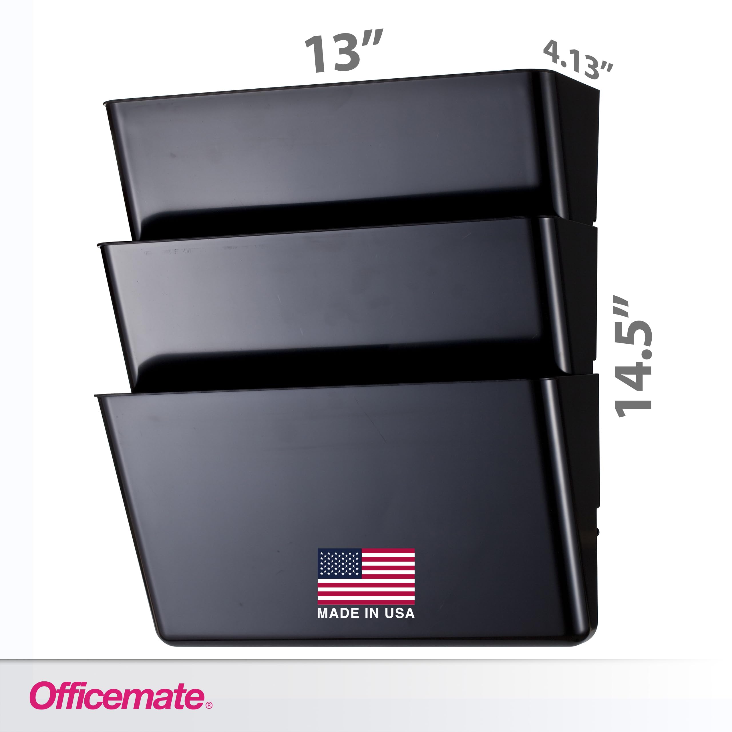Officemate Letter Size Wall File, Recycled, Black (26092), 14.5" x 13" x 4.1", Set of 3