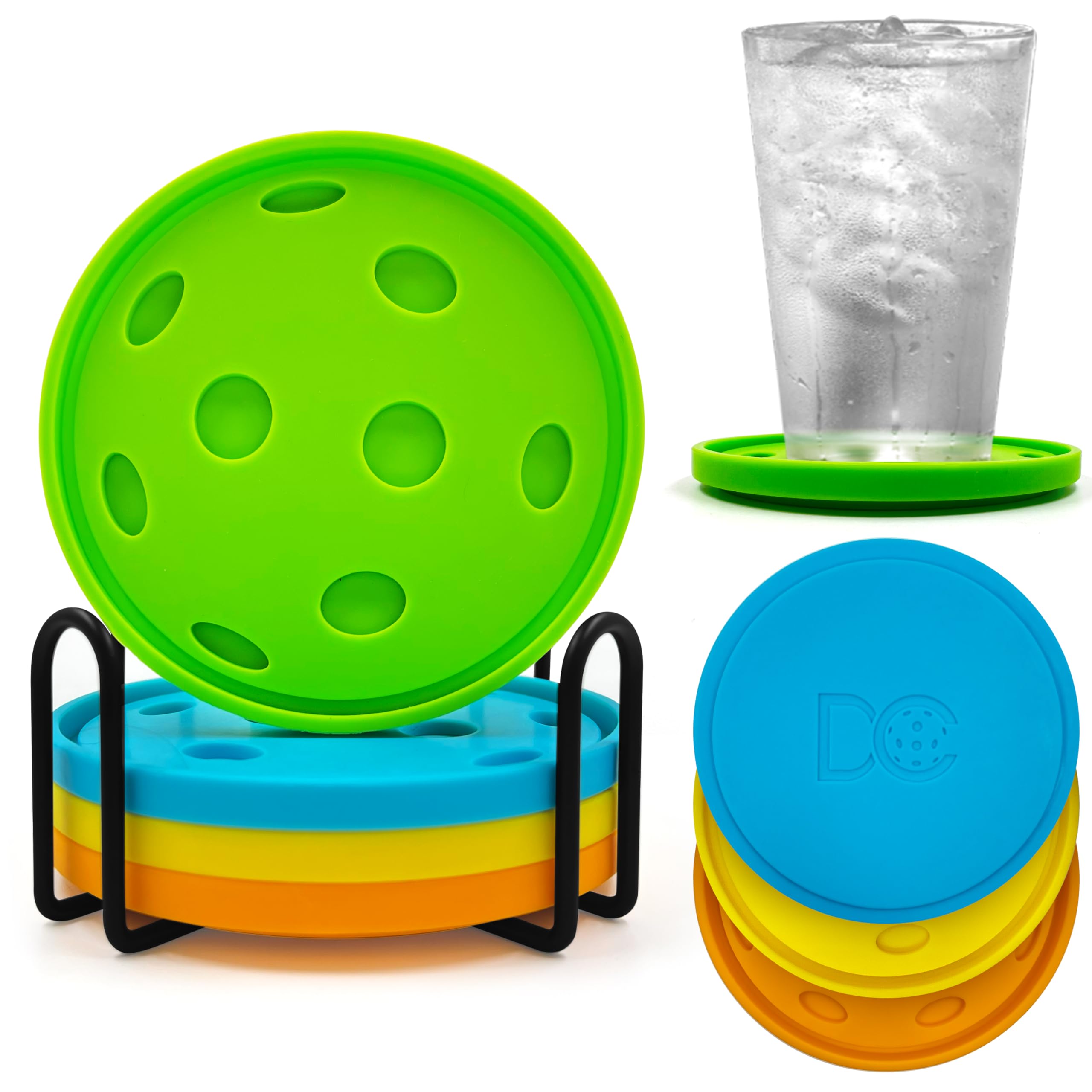 DINKERSCLUB Pickleball Coasters, Silicone Sports Coasters for Drinks, Pickleball Gifts for Women and Men, Stuff for Pickleball Lovers, Unique Pickleball Decor, Swag, and Merch (Set of 4)