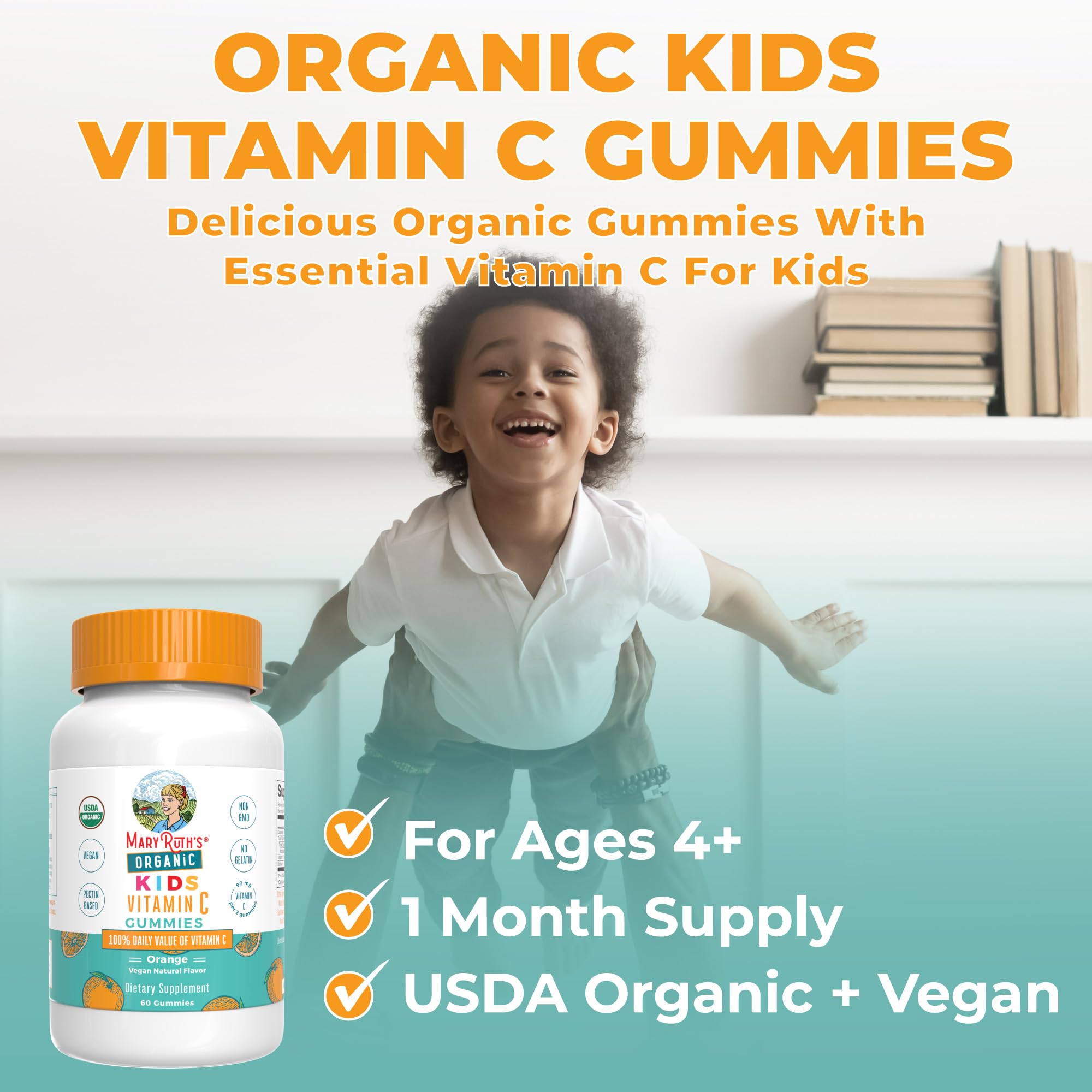 MaryRuth Organics Kids Vitamin C Gummies | Supplement for Immune Support & Overall Health |Immune Support Supplement | Vitamin C for Kids Ages 4+ | Vegan | Non-GMO | 60 Servings