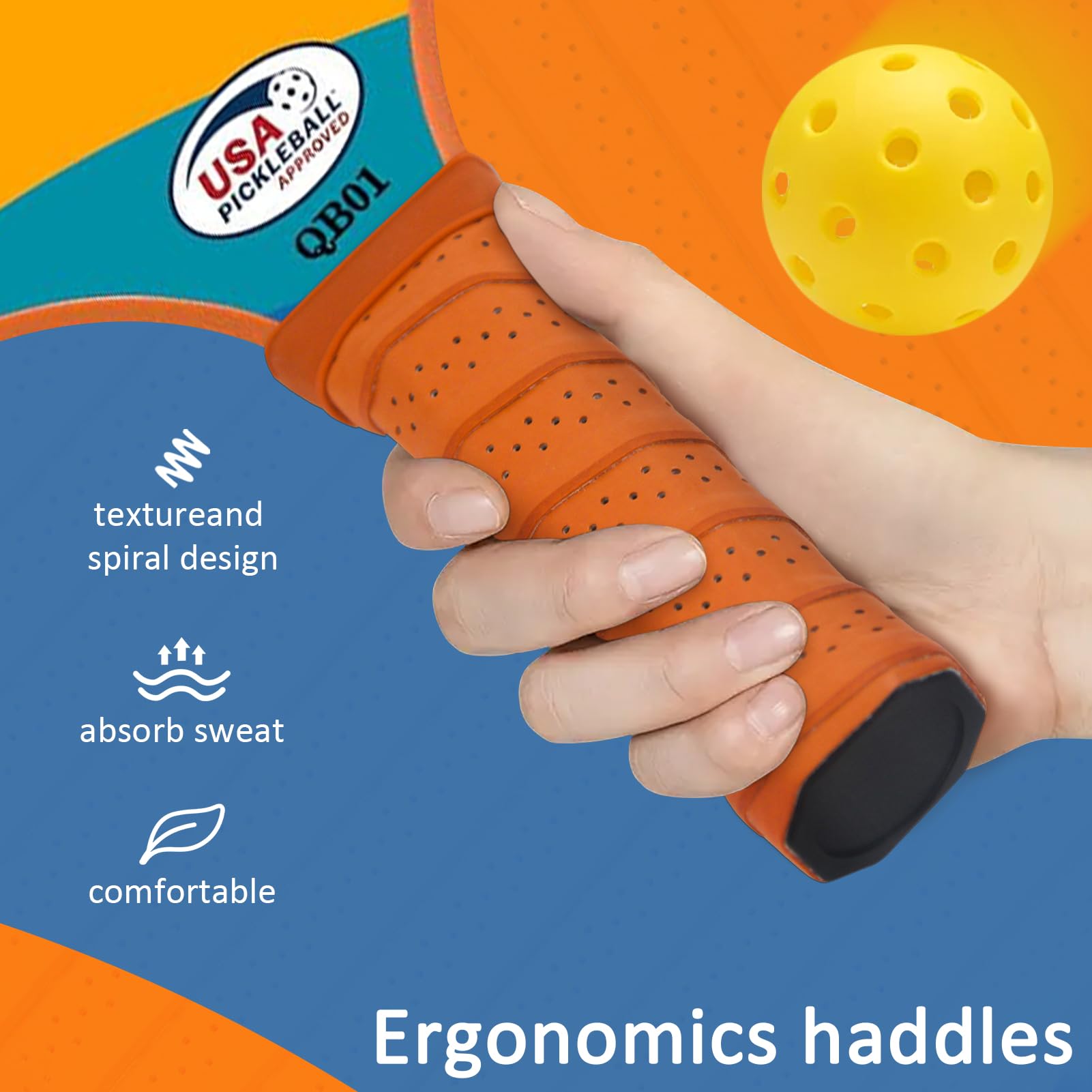 ENECTRO Pickleball Paddles Set of 2，USAPA Pickleball Rackets,with Fibergalss Surface & PP Honeycomb Core,Pickle Ball Paddle Set Includes 2 Indoor &2 Outdoor Balls, 4 Grip Tapes,1 Pickleball Bag