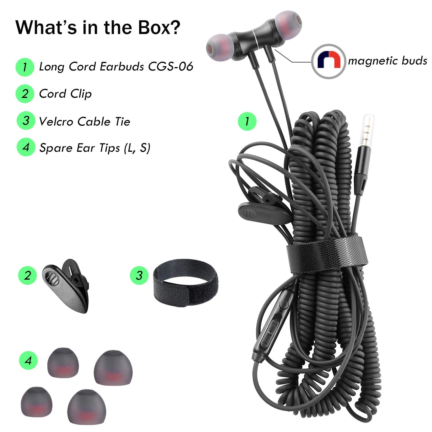 Extra Long Earbuds for TV & PC, with 12FT Spring Coiled Extension Cable, Volume Control & Mic, in-Ear Wired Headphones for 3.5mm Audio Output Devices, ChanGeek CGS06
