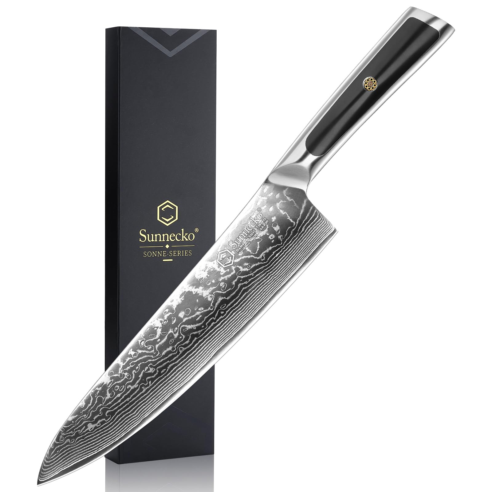 Sunnecko Chef Knife 8 Inch, Damascus Kitchen Knife Japanese Chefs Knife Vg10 High Carbon Stainless Steel