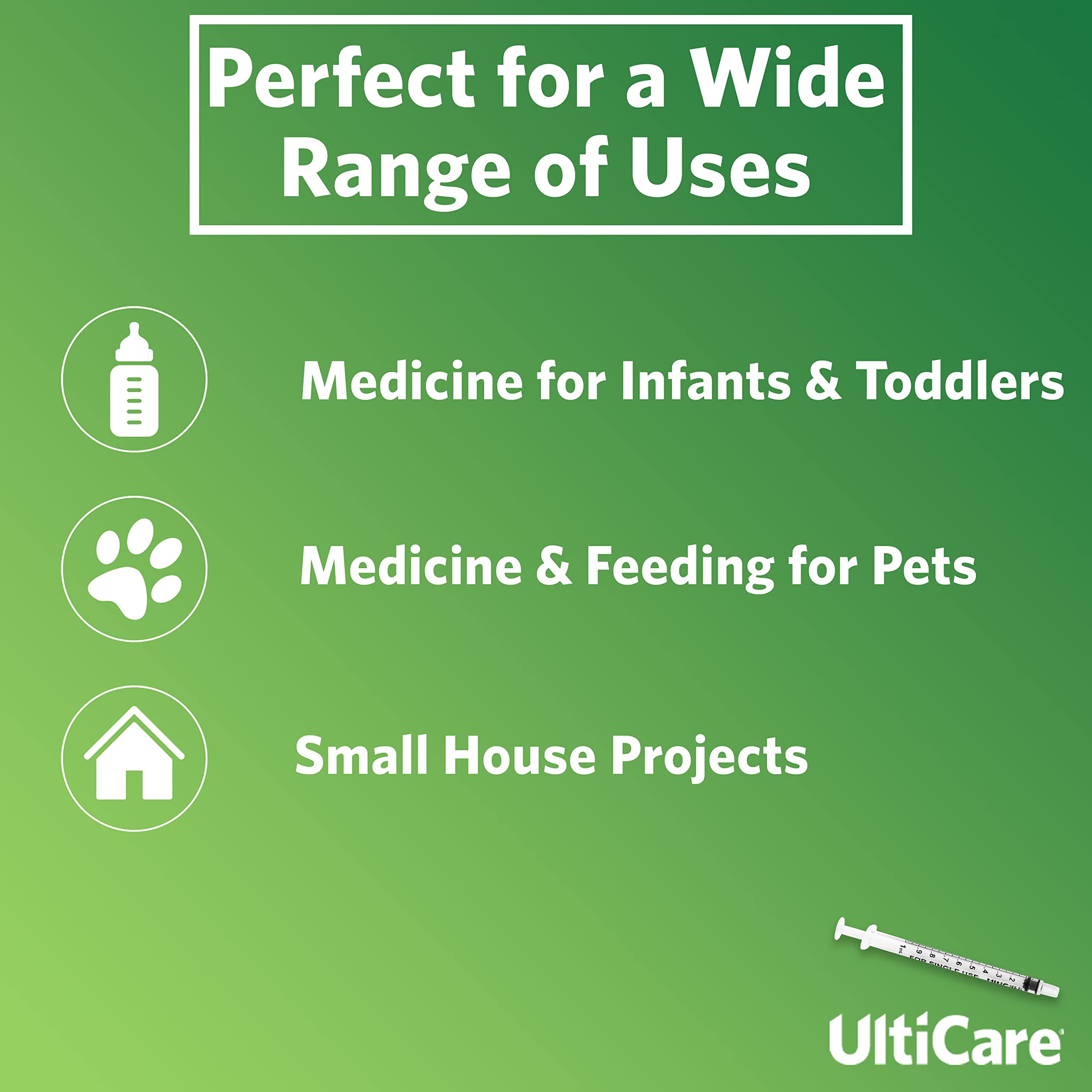 UltiCare 1mL Oral Syringe – Uses Include Oral Administration of Medicine for Infants, Toddlers and Small Pets, and Small HH Projects. Oral Tip with Cap, Sterile Individually Wrapped, 100 Count