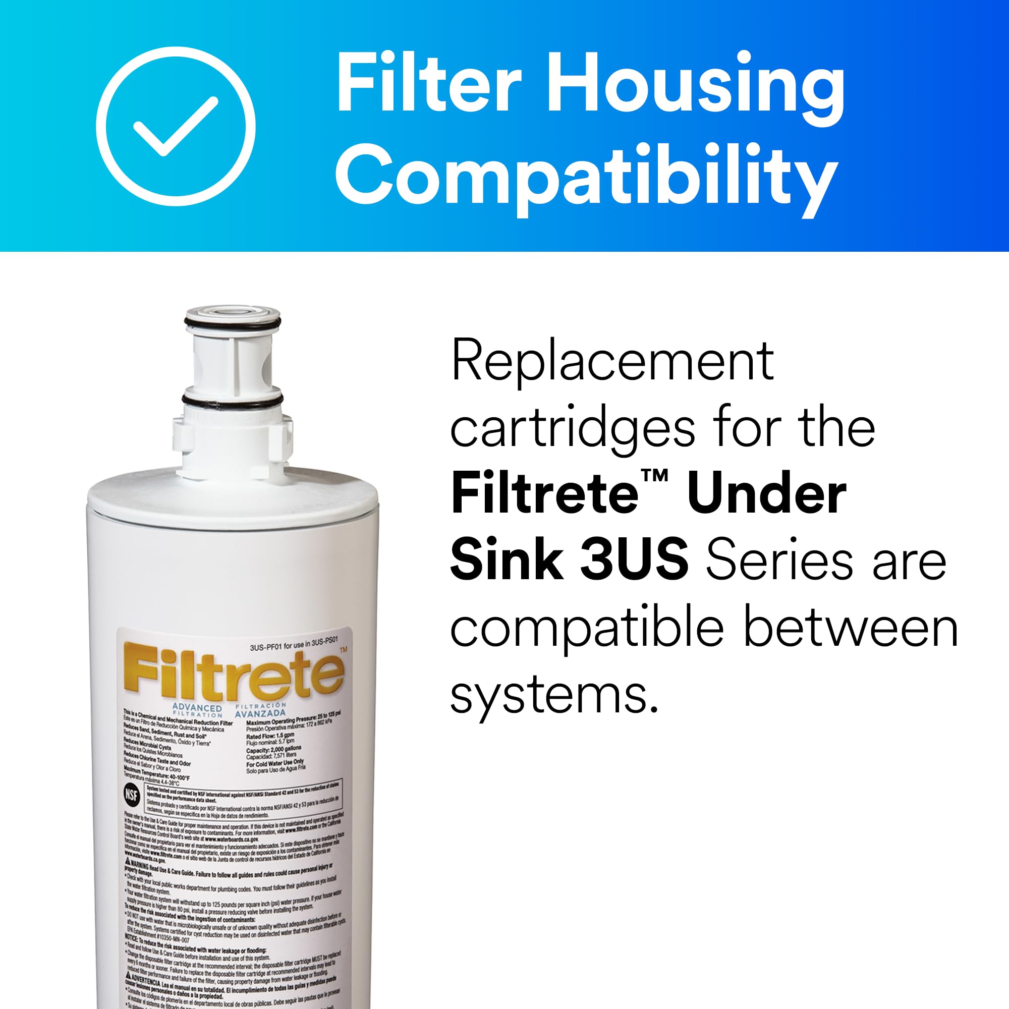 Filtrete Advanced Under Sink Quick Change Water Filtration Filter 3US-PF01, for use with 3US-PS01 System, 1 Count (Pack of 1), White