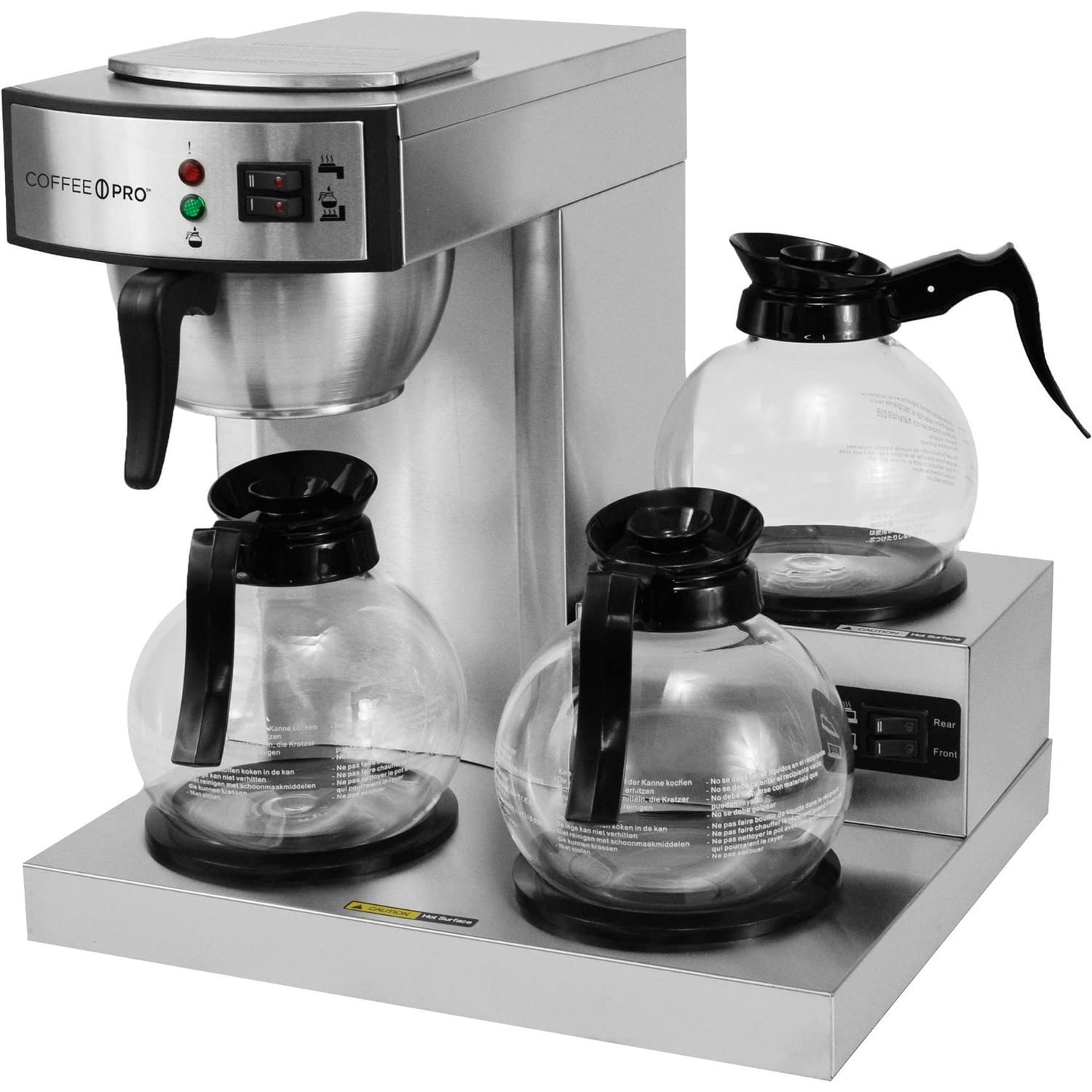 Coffee Pro CPRLG 3-Burner Commercial Brewer Coffee Maker, 24" x 16" x 20", Silver