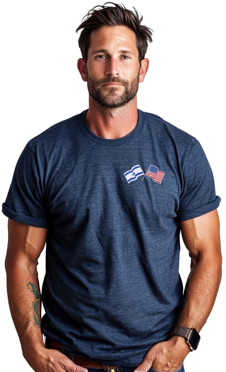 Ann Arbor T-shirt Co. Israeli-American USA Pride T-Shirt for Adult Men/Women - Heather Navy, Large