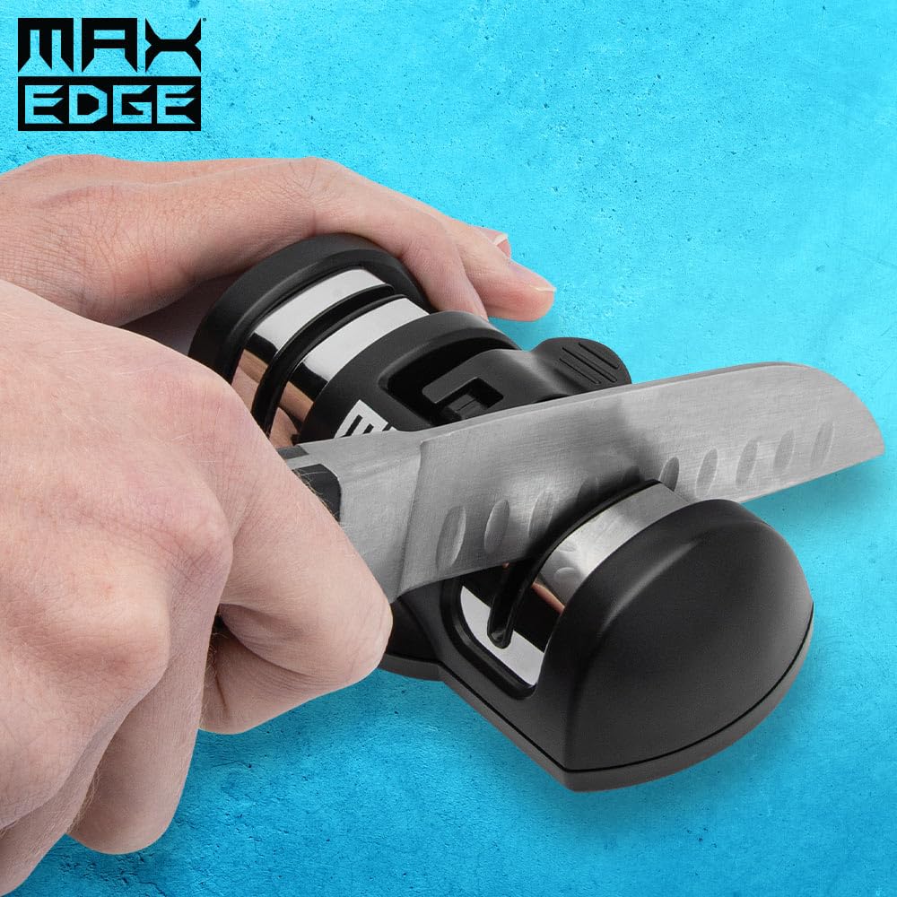 Max Edge Knife Sharpener | Precise Sharpening | Revive Dull Blades with Ease | Diamond & Ceramic Grinding Wheels | Suction Cup Base | Compact Design | 5.51" Length | 1.57 Height | 2.83" Width