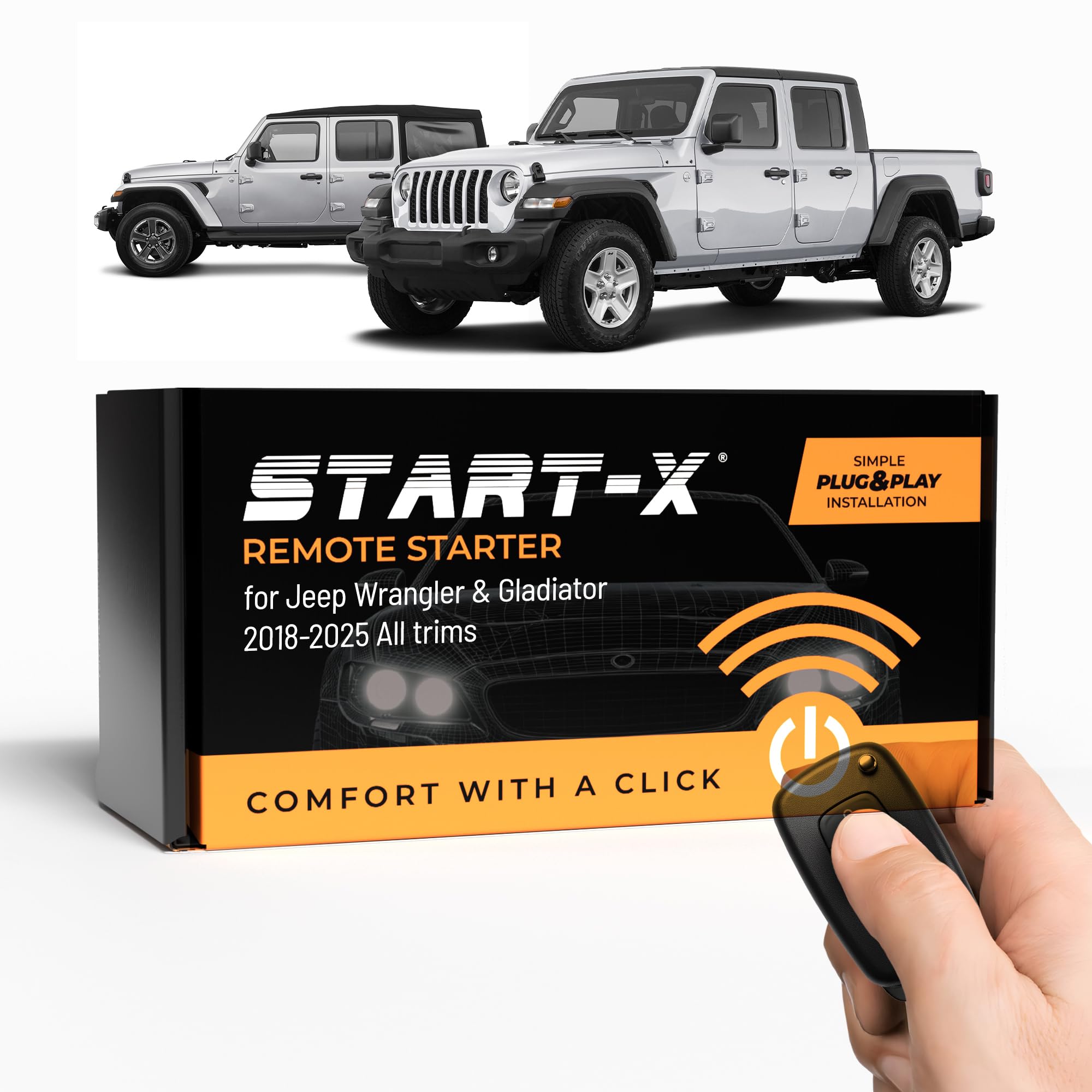 Start-X Remote Starter for Jeep Wrangler & Gladiator (2018-2025) All Trims | Push to Start Engine | Plug & Play | 3X Lock to Remote Start | 10 Minute Install