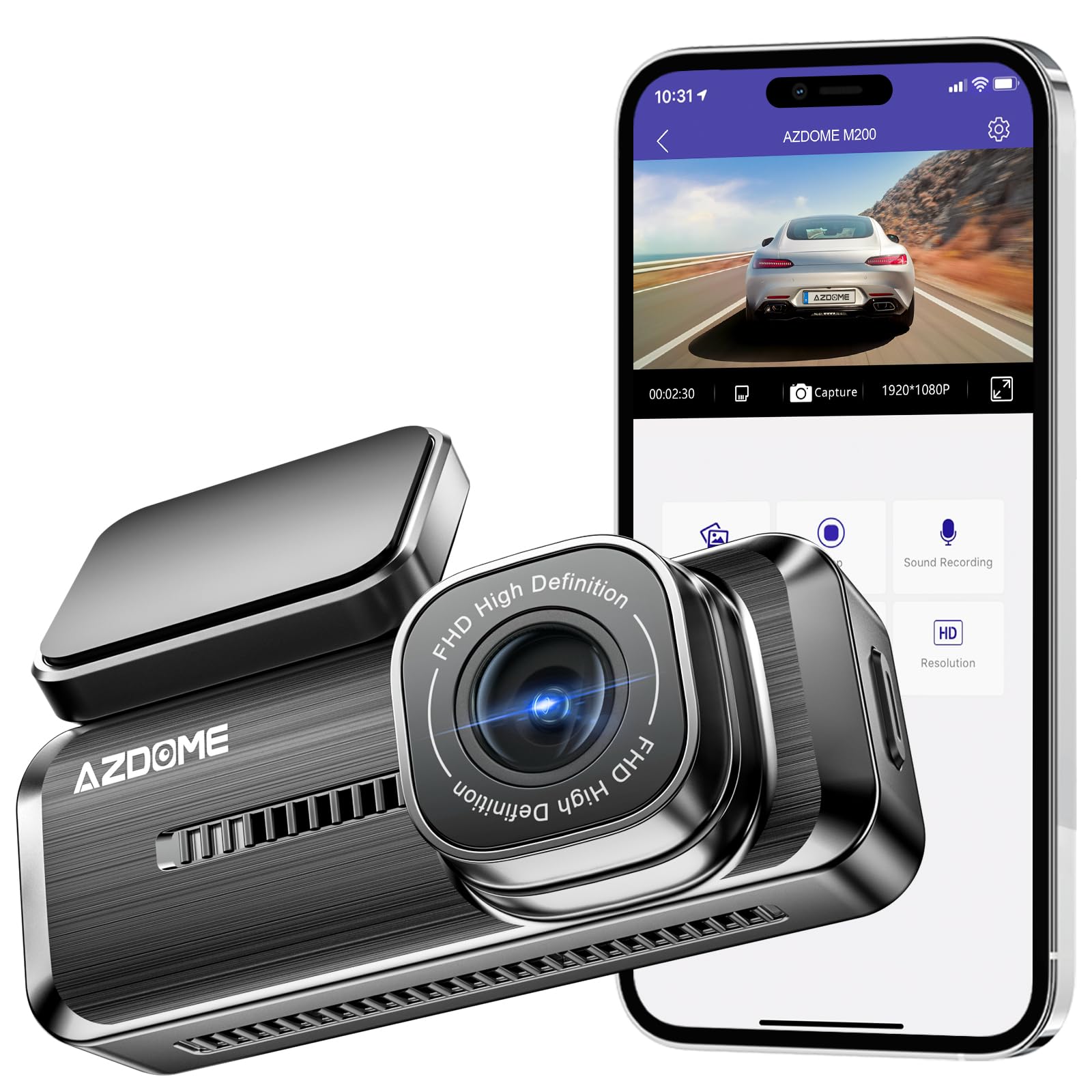 AZDOME WiFi 1080P FHD Dash Camera for Cars, 150° Wide Angle Dash Cam Front, 24H Parking Mode Car Camera with APP G-Sensor Loop Recording Night Vision, Support 128GB Max, Easy to Install, Black