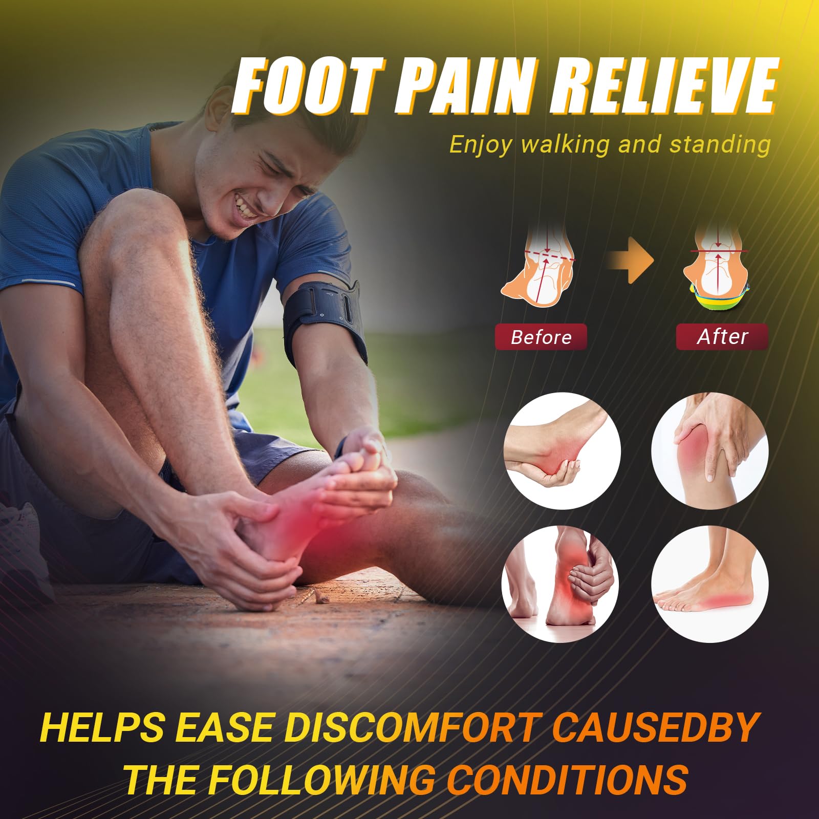 PCSsole Plantar Fasciitis Insoles - 220+lbs Heavy Duty High Arch Support Inserts Comfort Arch Support Insoles with Shock Absorbing Gel - Flat Feet - Orthotic Foot Pain Relief Insoles for Men Women