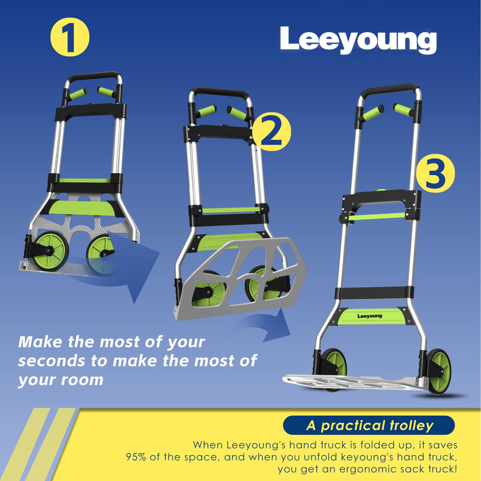 Leeyoung Folding Hand Truck and Dolly,309 lb Capacity Aluminum Portable Cart with Telescoping Handle and PP+EVA Wheels