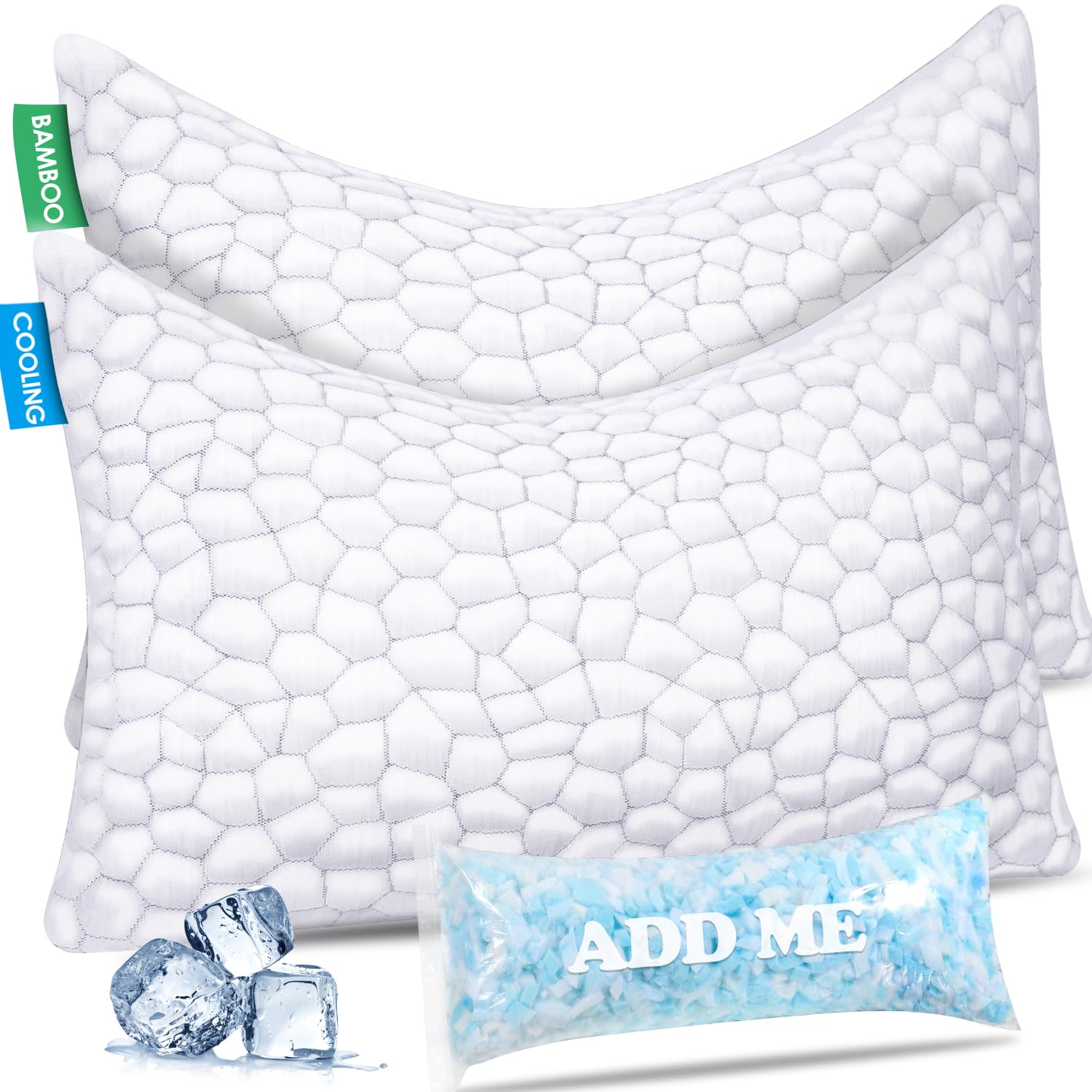 SUPA MODERN Cooling Side Sleeper Pillow for Neck and Shoulder Pain, Luxury Shredded Memory FoamBed Pillows for Sleeping Set of 2- Adjustable Queen Size Curved Pillow Neck Pillow