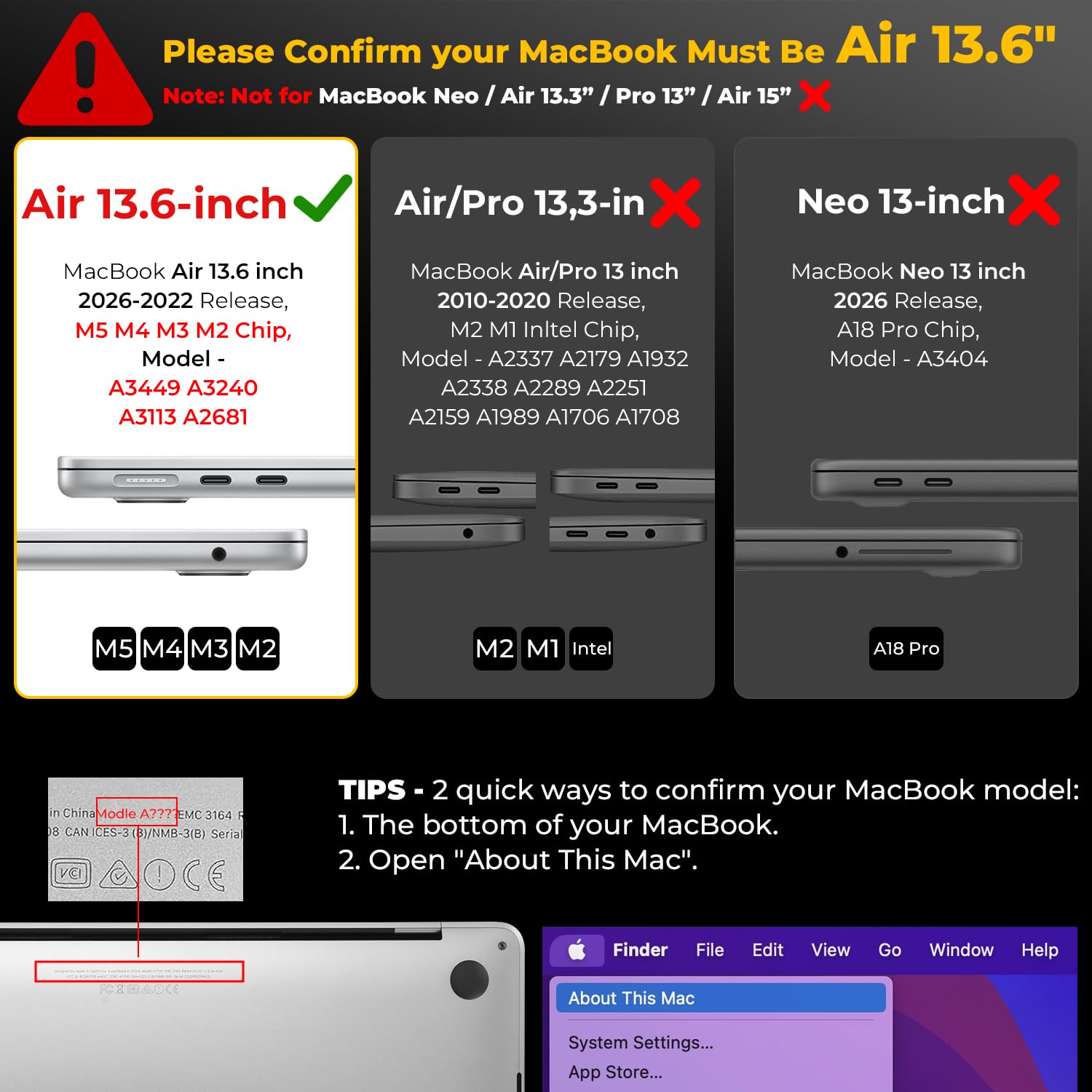 EooCoo Case Compatible with MacBook Air 13 inch M5 2026-2022 M4 M3 M2 A3449 A3240 A3113 A2681, Crystal Hard Shell Scratch Resistant Protective Cover Compatible for MacBook Air 13.6 inch Case, Clear