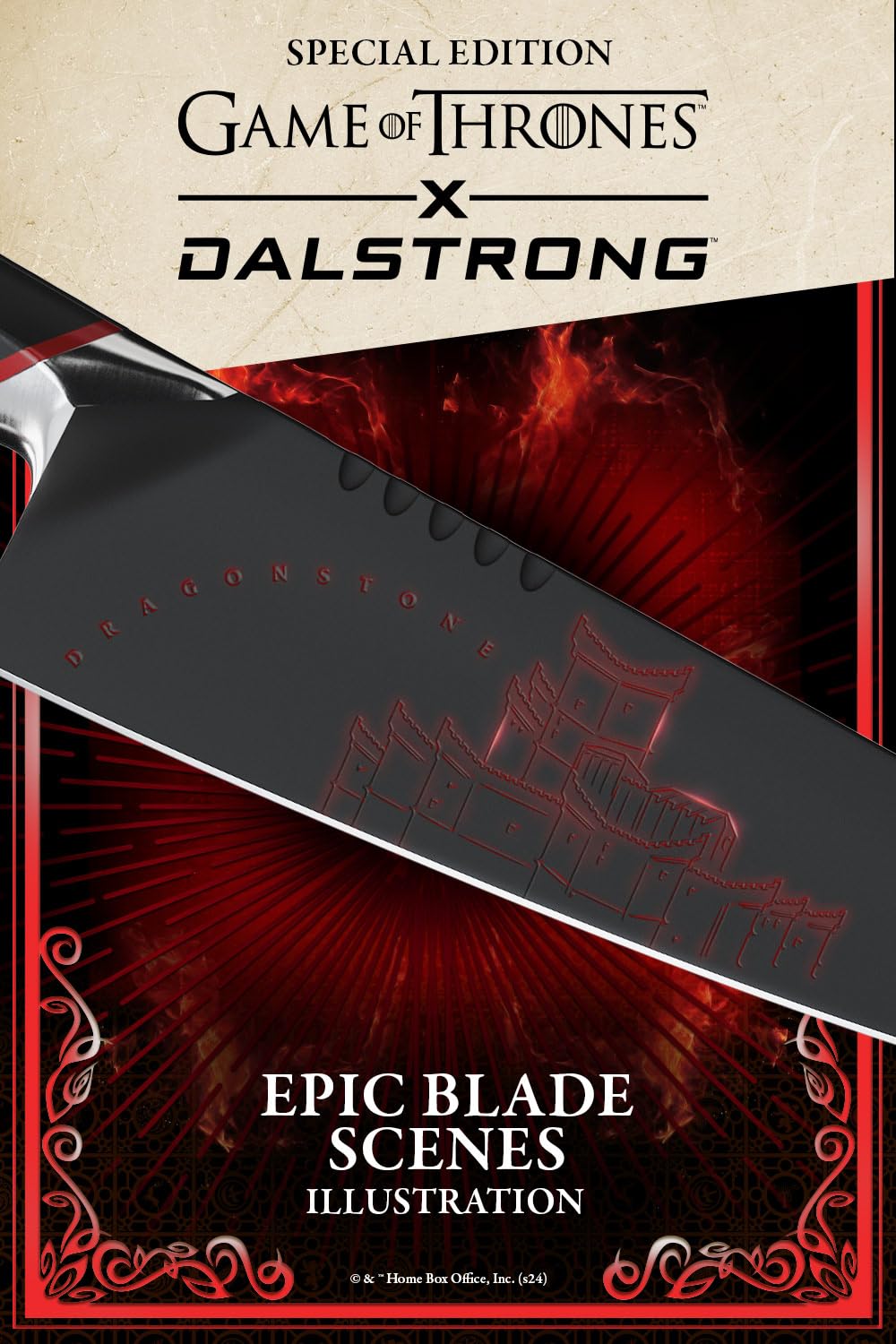 Dalstrong Chef Knife - 8 inch - Game of Thrones™ - House Targaryen™ Edition - German Premium Steel Full Tang - Professional G10 Handle - Collection Item Kitchen Knife Cooking - Leather Sheath