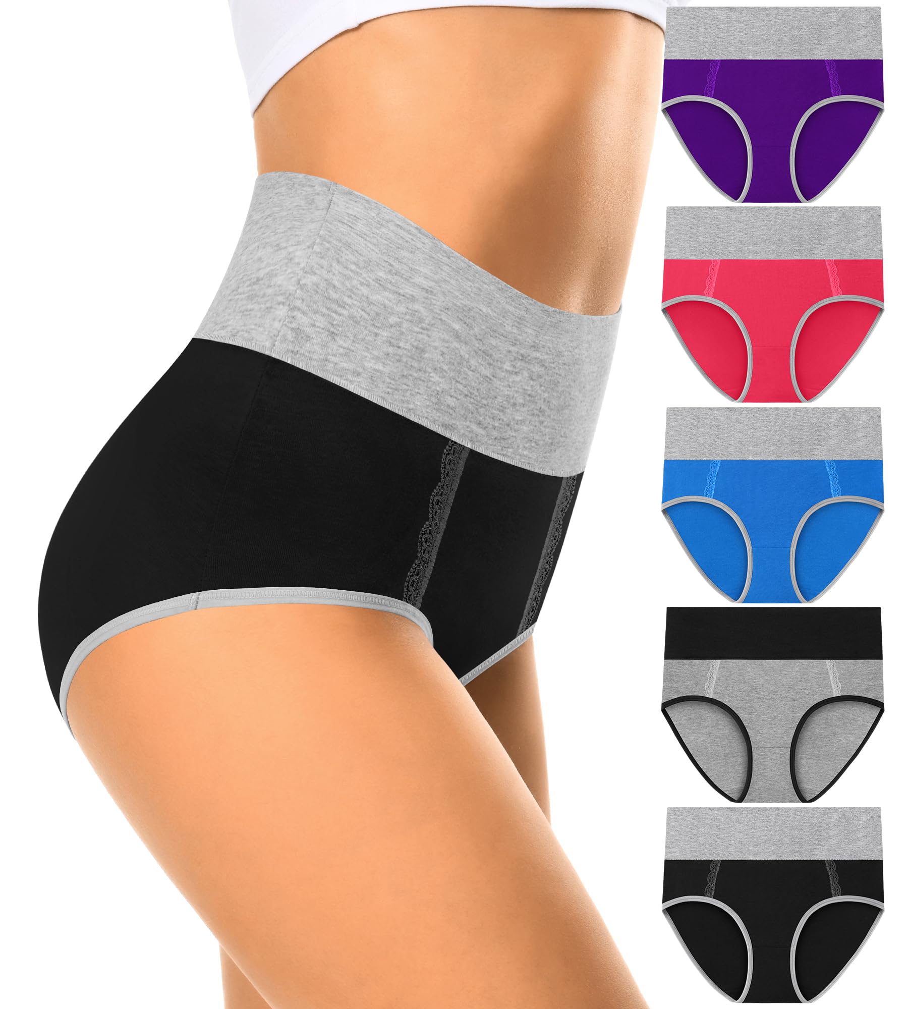 MISSWHO High Waisted Cotton Womens Soft C Section Underware Pack Comfy Tummy Control Underwear Postpartum Briefs Panties (Size 7,Large)