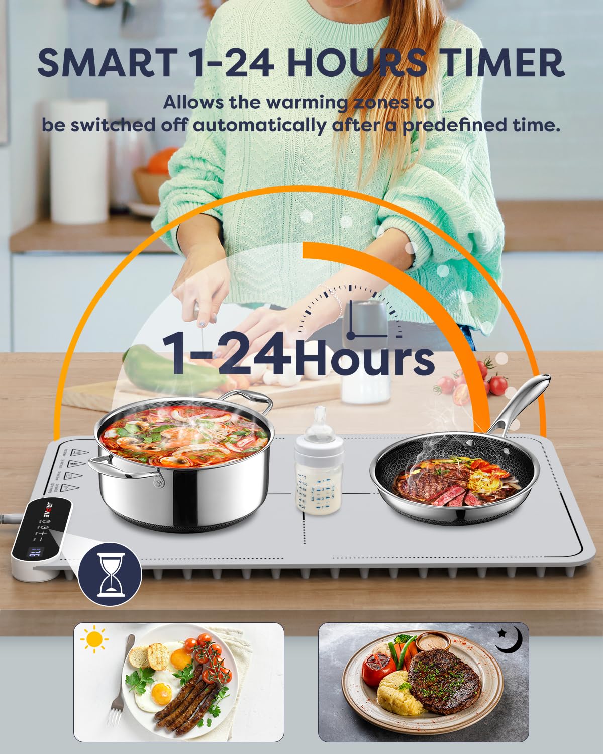 Food Warming Mat Upgraded 9 Level Temperature Electric Warmers for Food with 24 Hours Timer, Auto Shut-Off & Fast Heating, Portable Foldable Food Warmer for Buffet Parties, Gatherings, Warming Tray