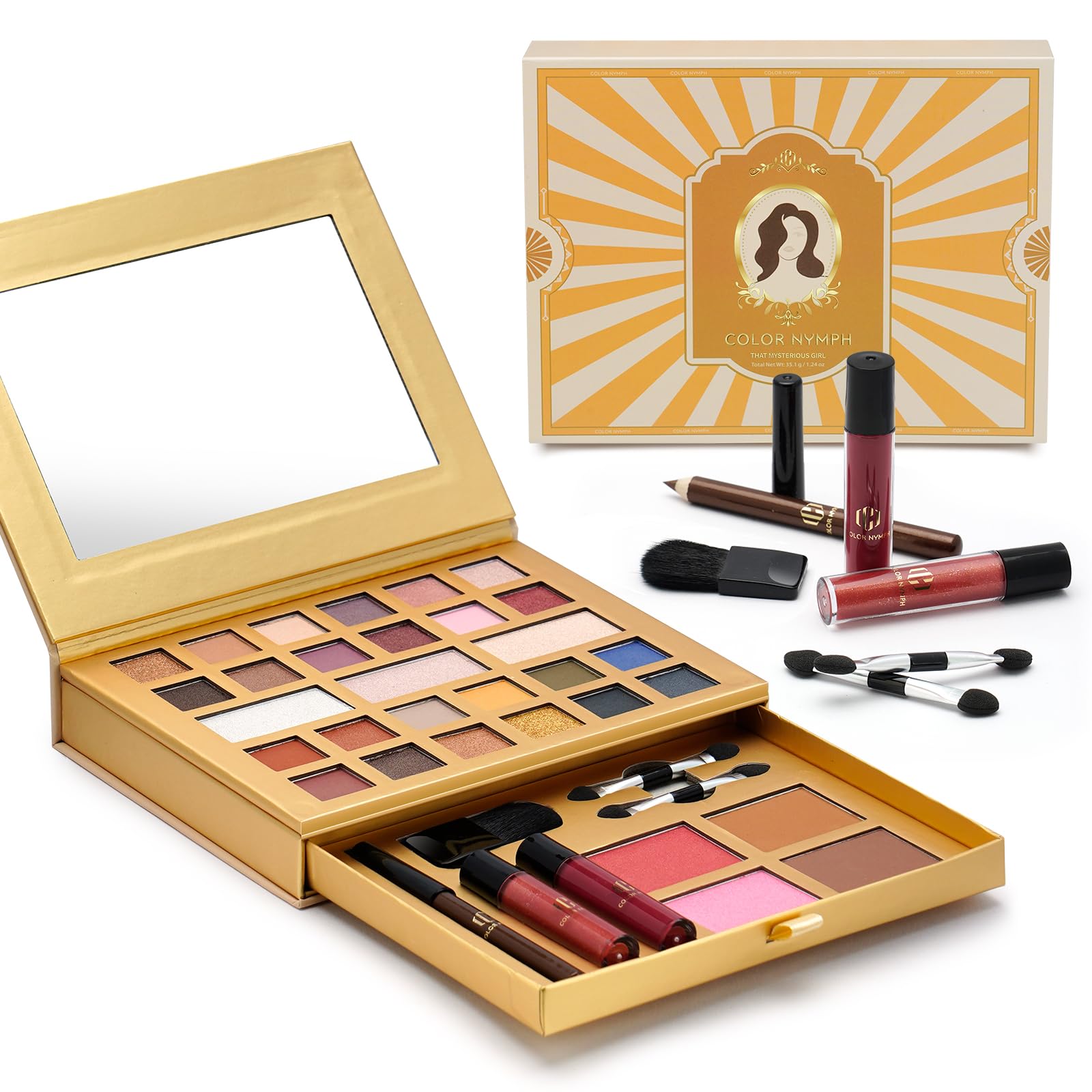 Color Nymph All-in-One Makeup Kit - Perfect Set for Women, Teens, and Beginners! Travel-Friendly Palette with 24 Eyeshadows, Lip Glosses, Brushes, and Mirror - Your Ultimate Makeup Solution!