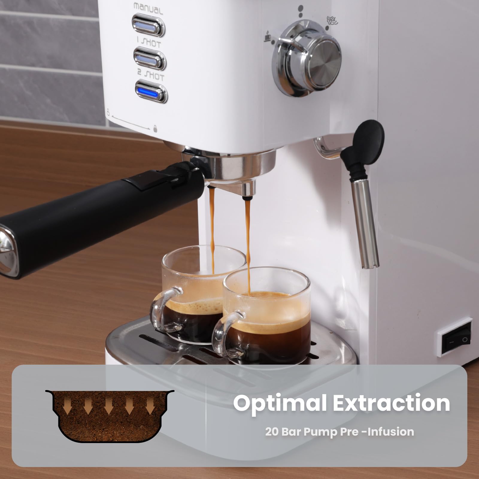 Gevi Espresso Machine 20 Bar High Pressure,Super Automatic Espresso Machines with Milk Frother Steam Wand,Cappuccino & Latte Maker with Volume Control for Home,Espresso Maker，Gift for Coffee Lover