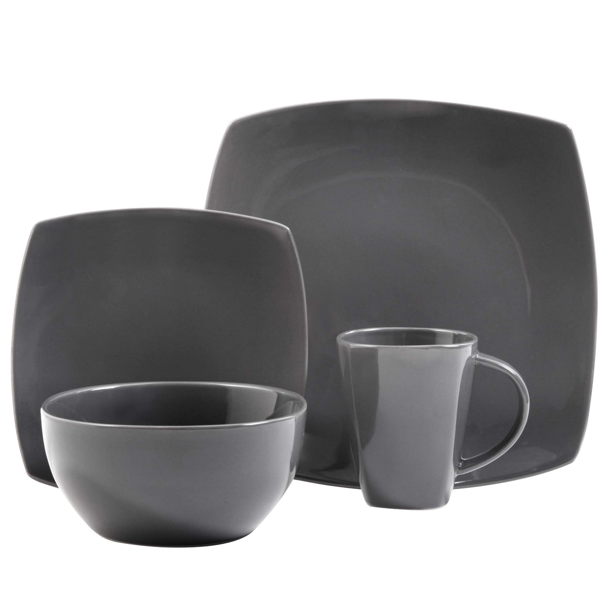 Gibson Soho Lounge Square Reactive Glaze Dinnerware Set, Grey - 97558.16RM, Service for 4 (16pcs)