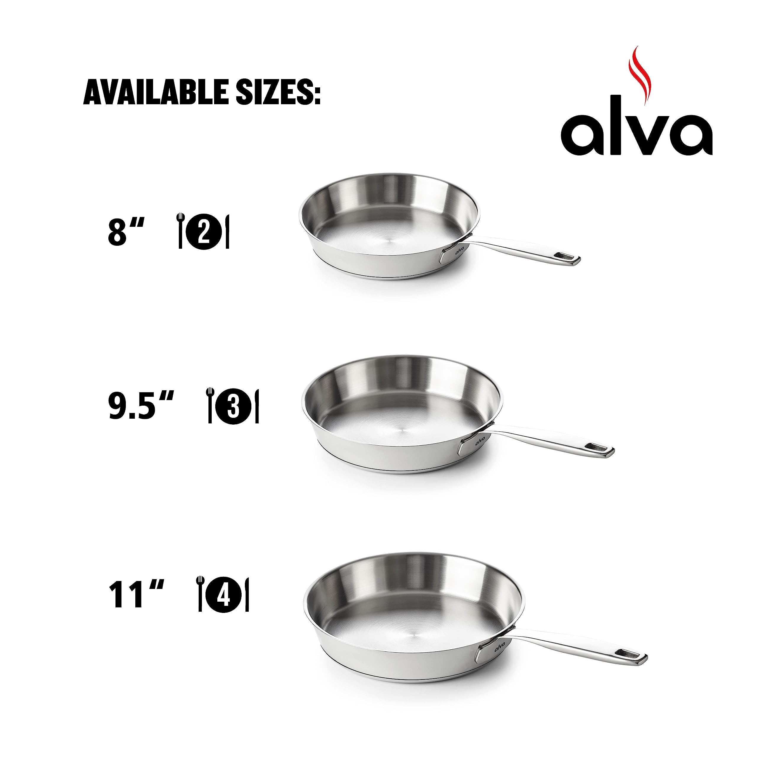 Alva Maestro Stainless Steel Frying Pan 8" - Oven Safe and Made without PFAS, PFOA & PTFE - Induction and All Stovetop Compatible with Even Heat Distribution