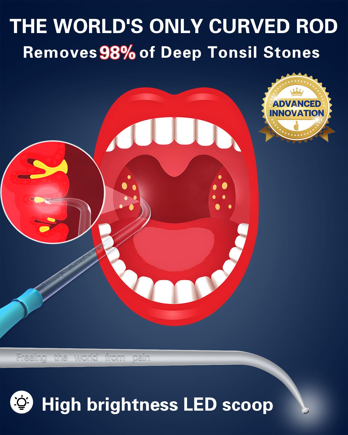 EVNRH Tonsil Stone Remover Extended LED Light Guiding Scoop Curved Tonsil Stone Removal Kit Fast Remove Tonsil Stone Water Flosser Oral Irrigator Rinse Tool Syringe Fresh Breath