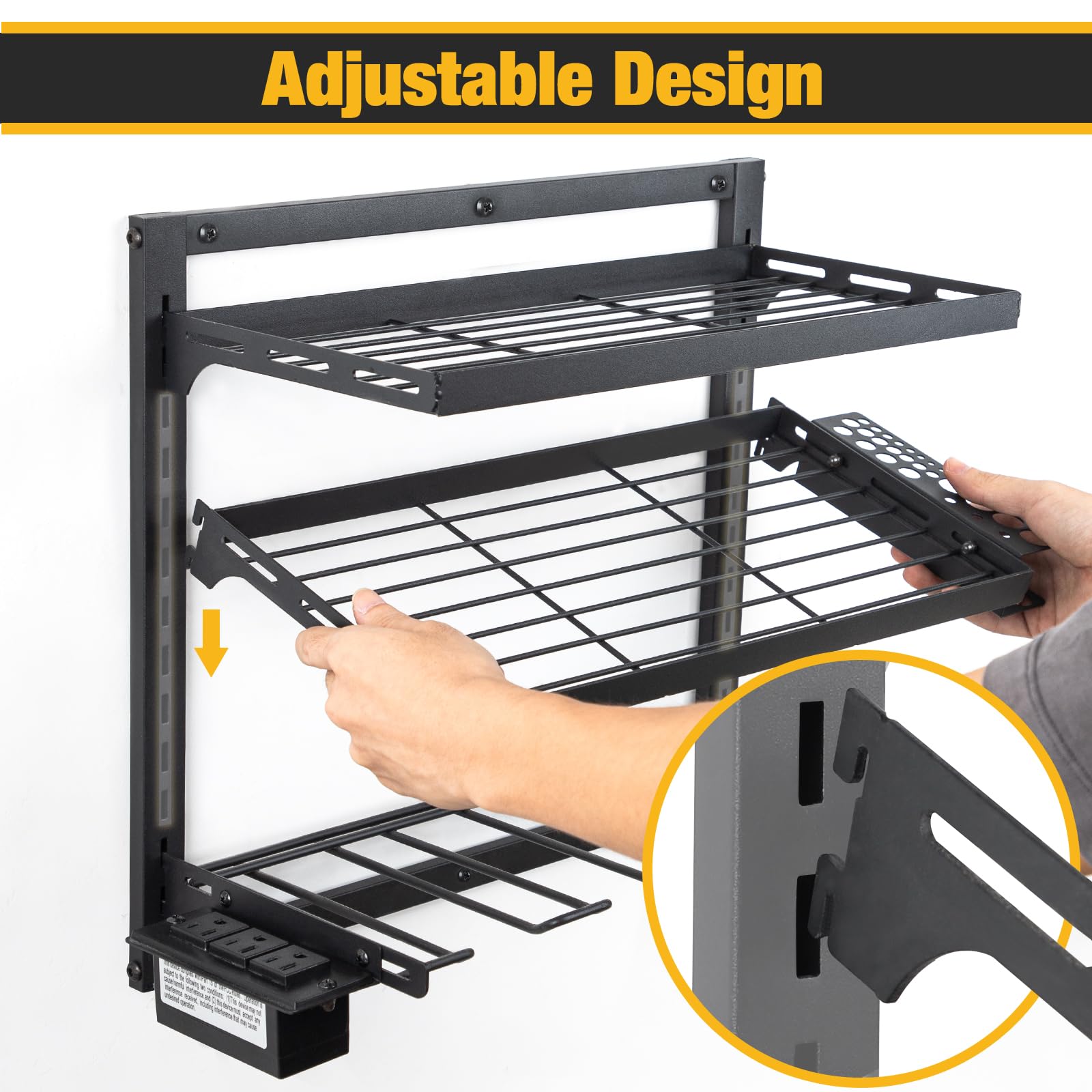 COFIT Power Tool Organizer, Power Drill Tool Holder with Charging Station, Wall Mount Tool Storage Organizer, 3-Tier Adjustable Height Iron Tool Rack for Garage Organization and Workshop