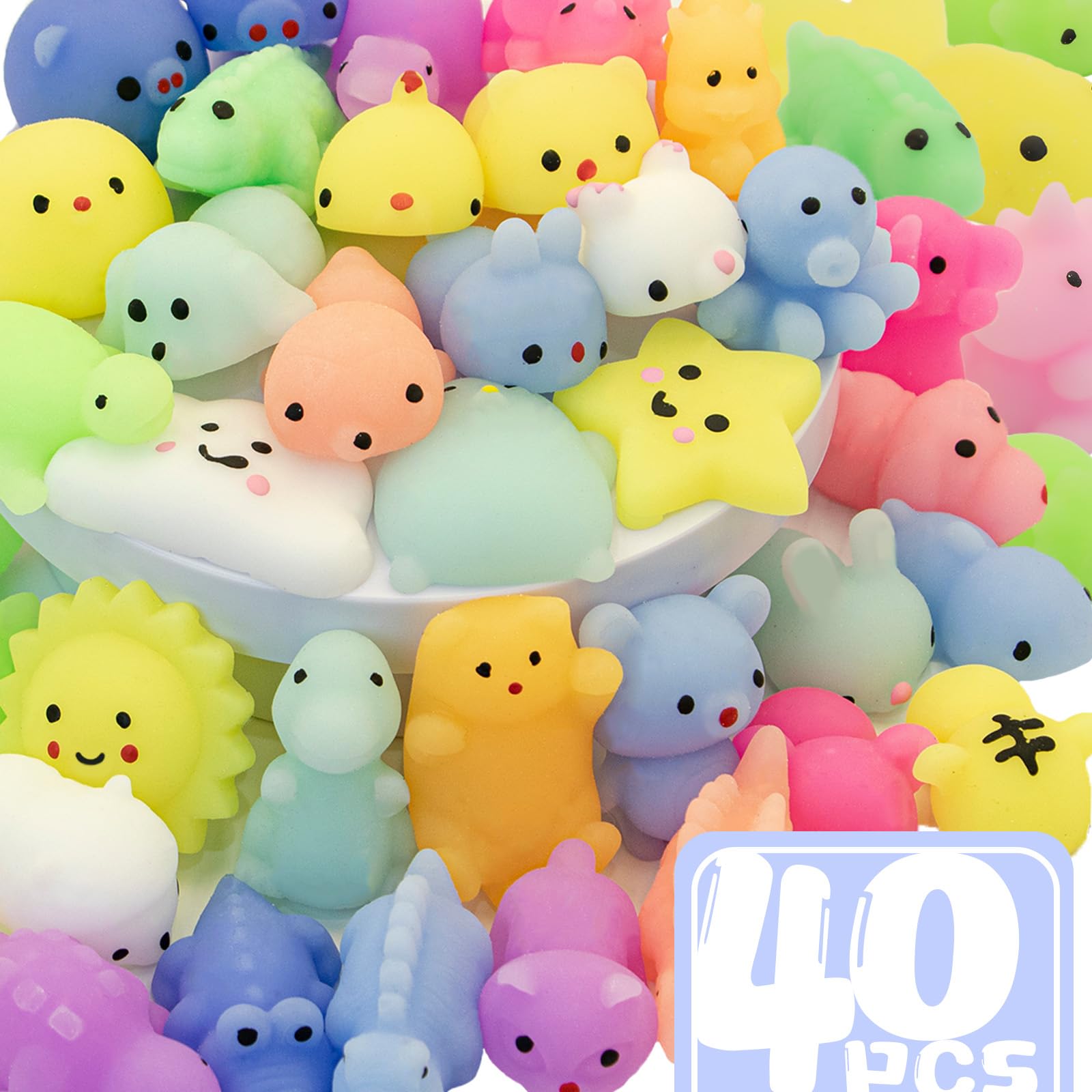 Cocurb 40 Pcs Tiny Mochi Squishy Toys for Children Age Over 3 Years Old Kawaii Squishy Animals Party Favors for Kids Stress Relief Toy for Boys Girls Birthday Present Goodie Bag Stuff