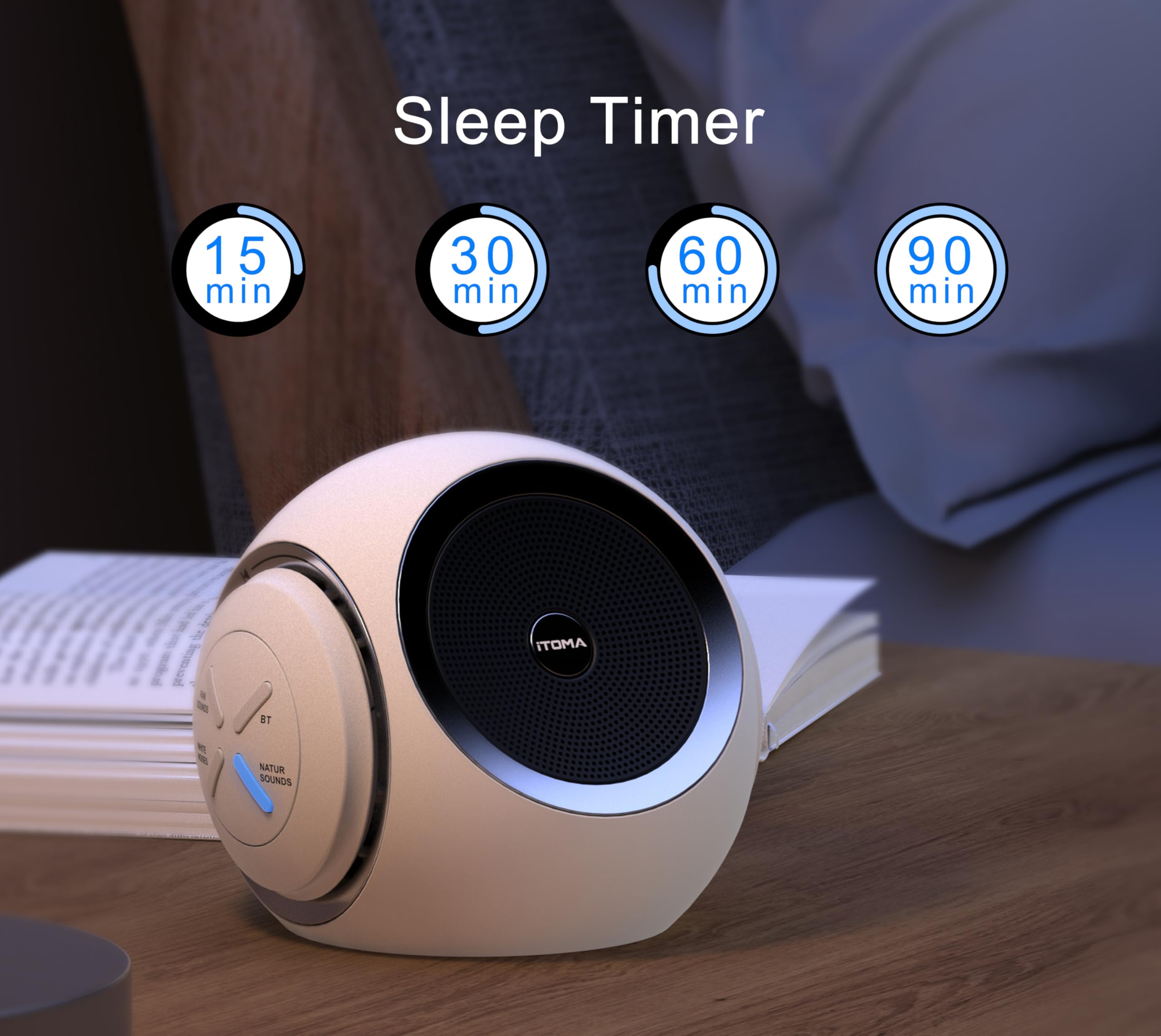 White Noise Machine, 30 Soothing Sounds Options Including Fan, Nature & White Noise, Sleep Timer, Bluetooth, Adjustable Volume, Sleep Sound Machine for Adults iTOMA 318