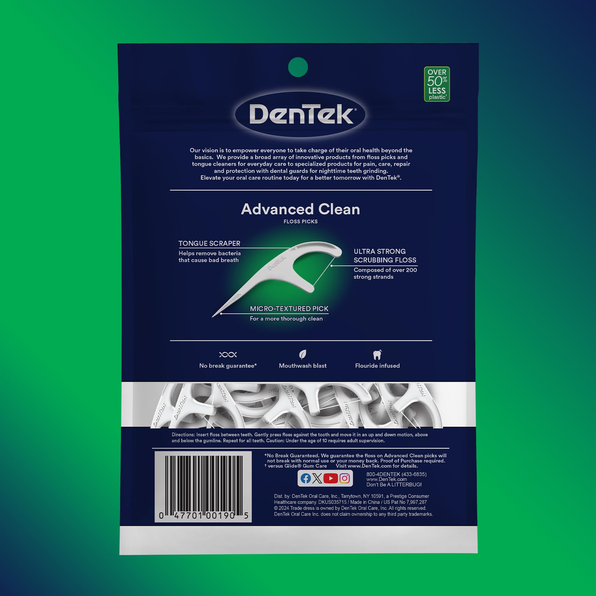 DenTek Triple Clean Advanced Clean Floss Picks, No Break & No Shred Floss, 150 Count, (Packaging May Vary)