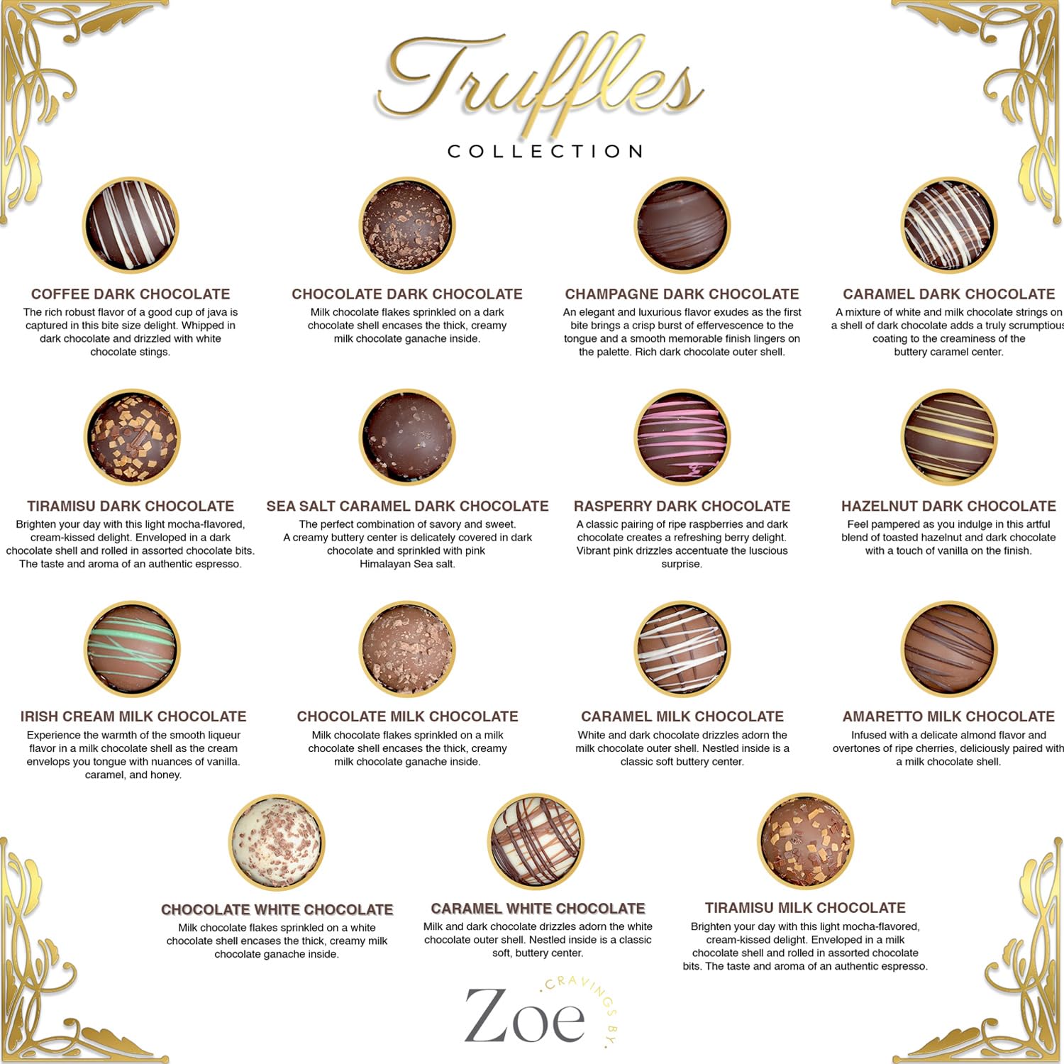 CRAVINGS BY ZOE Chocolate Truffle Gift Box | 16 Count | Assorted Gourmet Milk & Dark Chocolate Candy Food Gift Basket Christmas, Birthday, Get Well, Holiday, Thank You Men Women Mom Dad Family Him Her