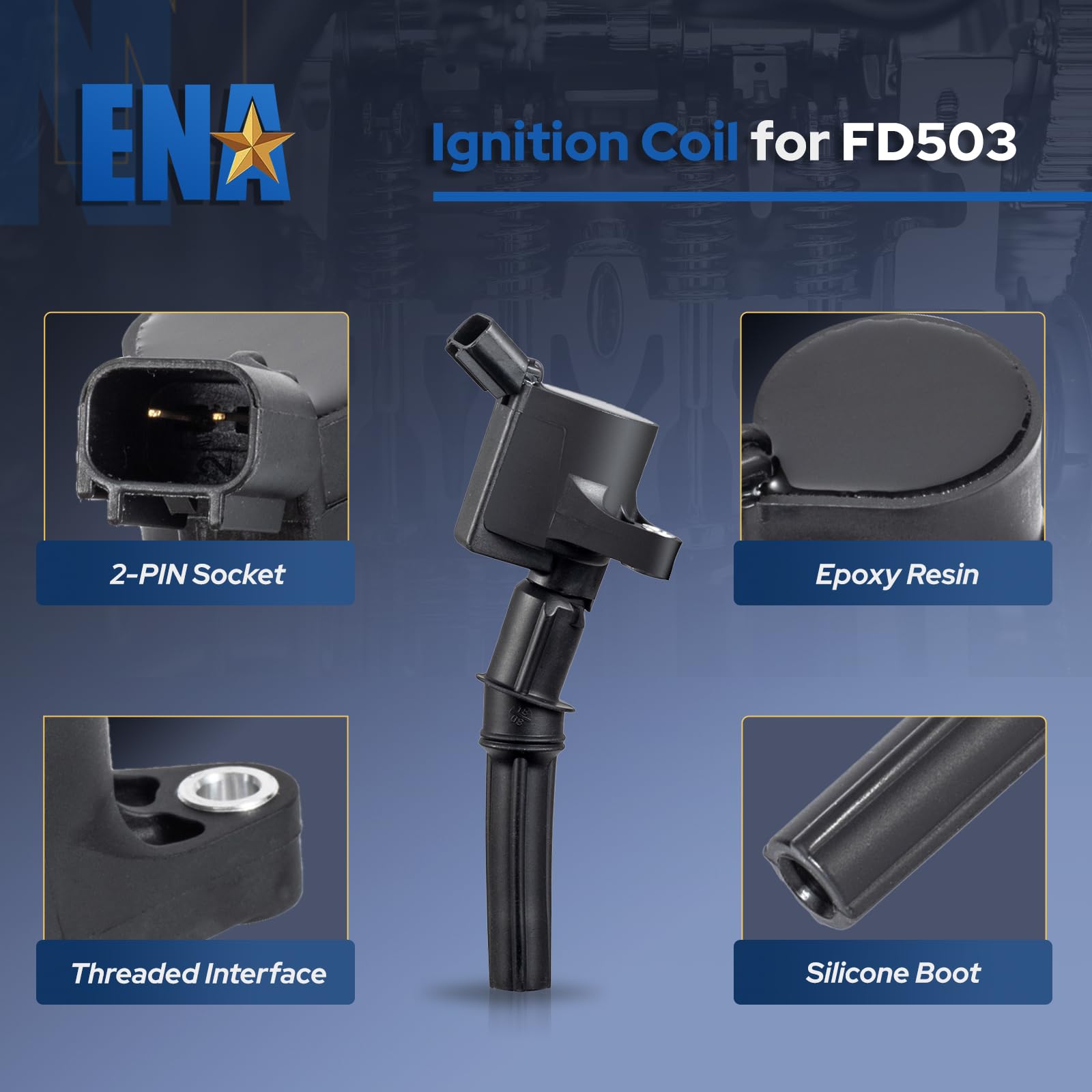 ENA DG508 Ignition Coils and SP479 Spark Plugs For 5.4 V8 Compatible with Lincoln Ford Mustang Econoline Excursion Expedition Pickup E150 E250 E350 F150 F250 4.6L 5.4L 6.8L Replacement for FD503 SP479