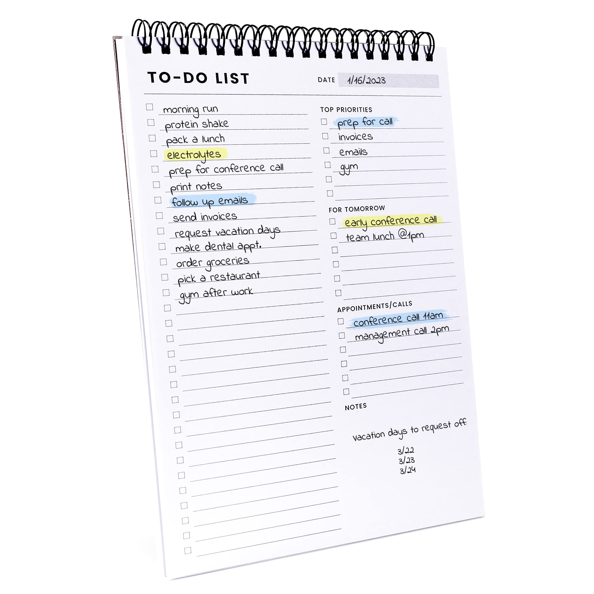 To Do List Notepad: With Multiple Functional Sections - 6.5 x 9.8" 60 Sheets - Spiral Daily Planner Notebook - Task CheckList Organizer Agenda Pad for Work - Note and Todo Organization