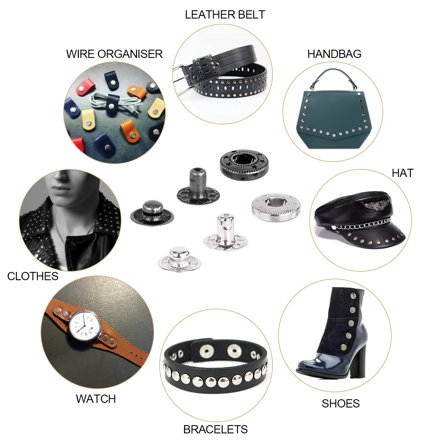 120 Set Leather Snap Fasteners Kit, 12.5 mm Metal Snaps with Snaps 6 Color Leather Snaps for Clothes, Jackets, Jeans Wears, Bracelets, Bags (6 Color)