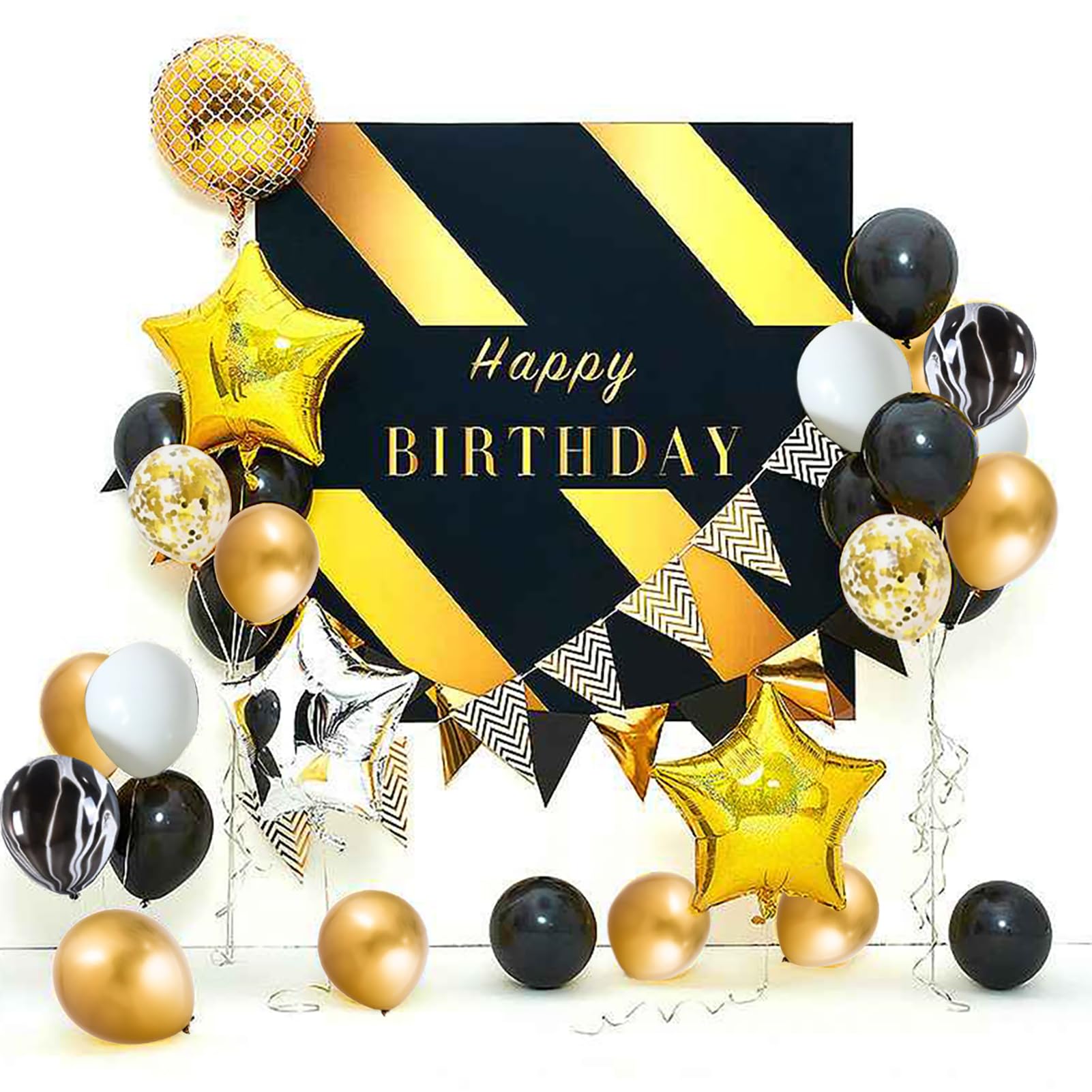 Mayen 50 Pcs 12 Inches Black Gold White Balloons Set, Black Marble Balloons, Gold Metallic and Gold Confetti Balloons, Birthday Party Decorations, New Years Eve Decorations, Graduation Balloons