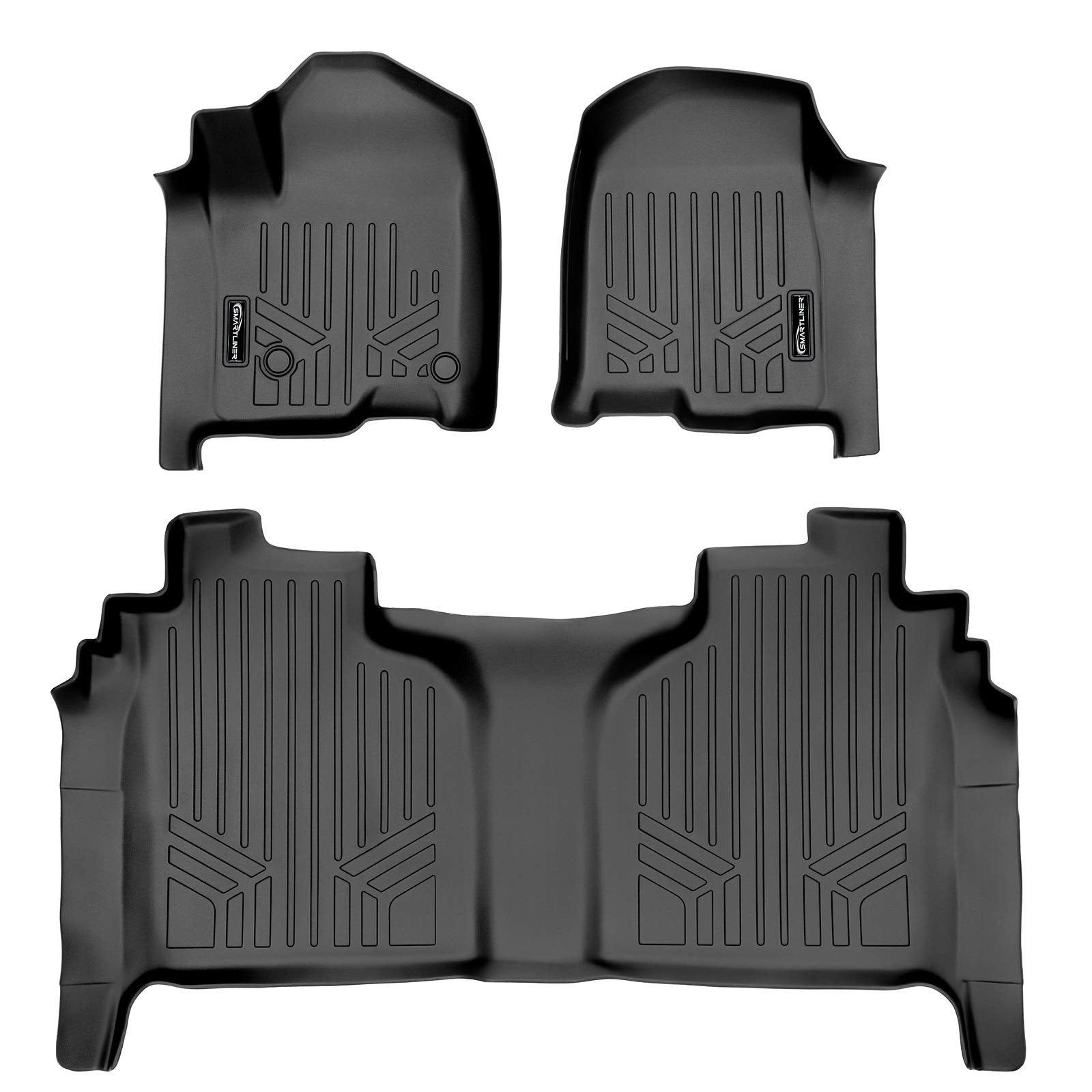 SMARTLINER Floor Mats 2 Row Liner Set Black Compatible with 2019-2022 1500 Silverado/Sierra Crew Cab - 2020-2022 2500/3500 HD Crew Cab