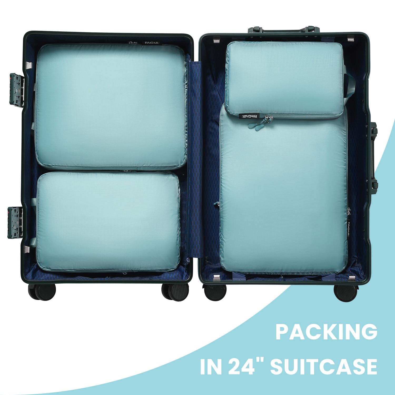 BAGAIL 4 Set/6 Set Ultralight Compression Packing Cubes Packing Organizer for Travel Accessories Luggage Suitcase Backpack(70D Dusty 6Set Blue)