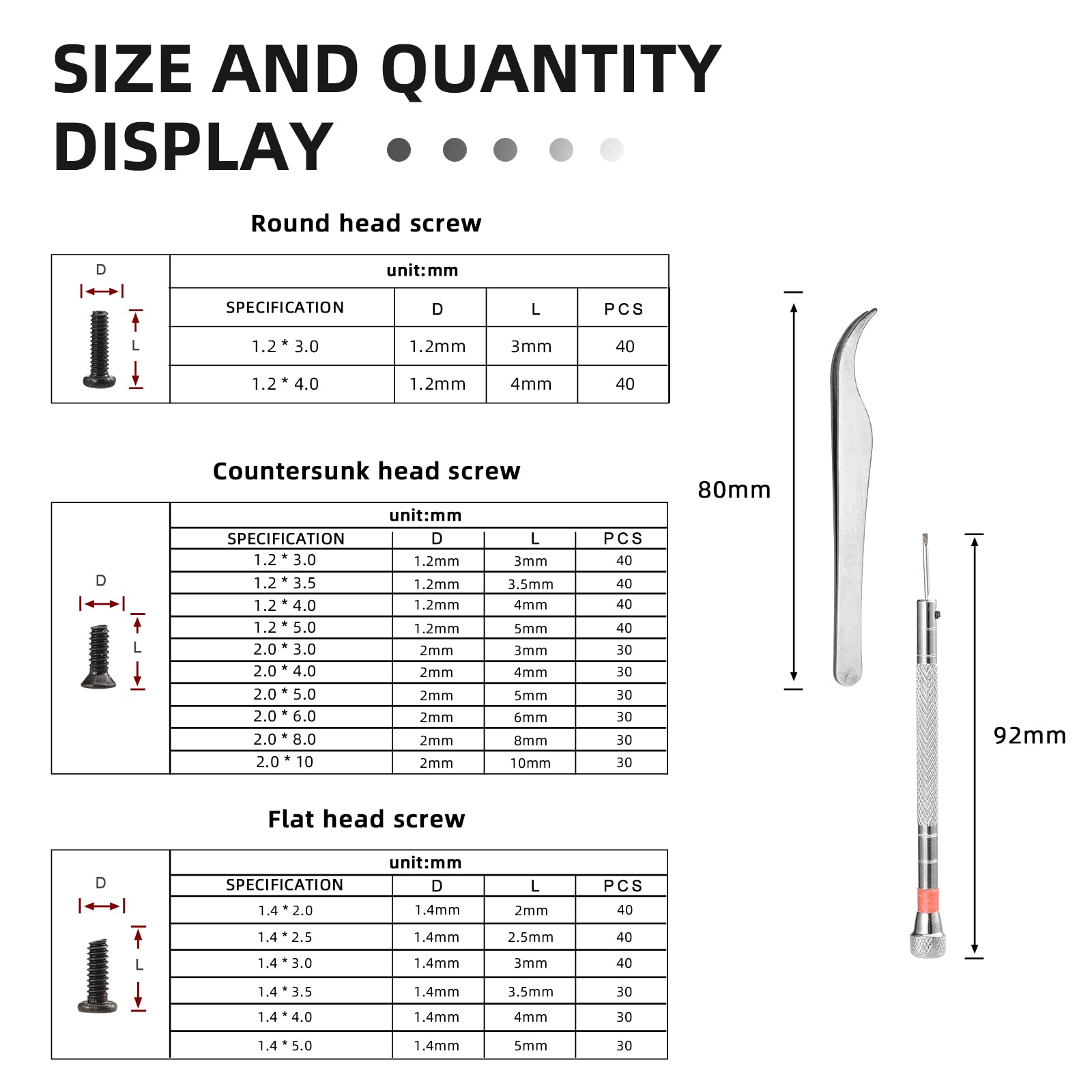 630 Pcs Tiny Micro Repair Screw Kit Eyeglass Sunglass Repair Kit with Screwdriver for Repair Spectacles, Watch, Jewelry