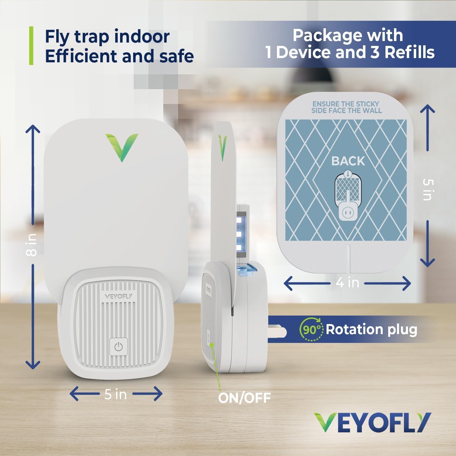 Fly Catcher Indoor, Fly Trap Indoor, (1 Device + 3 Refills) Fruit Fly Traps for Indoors, Gnat Traps for House Indoor, Bug Killer, Fly Trap, Safer Plug in Light Flying Insect Trap