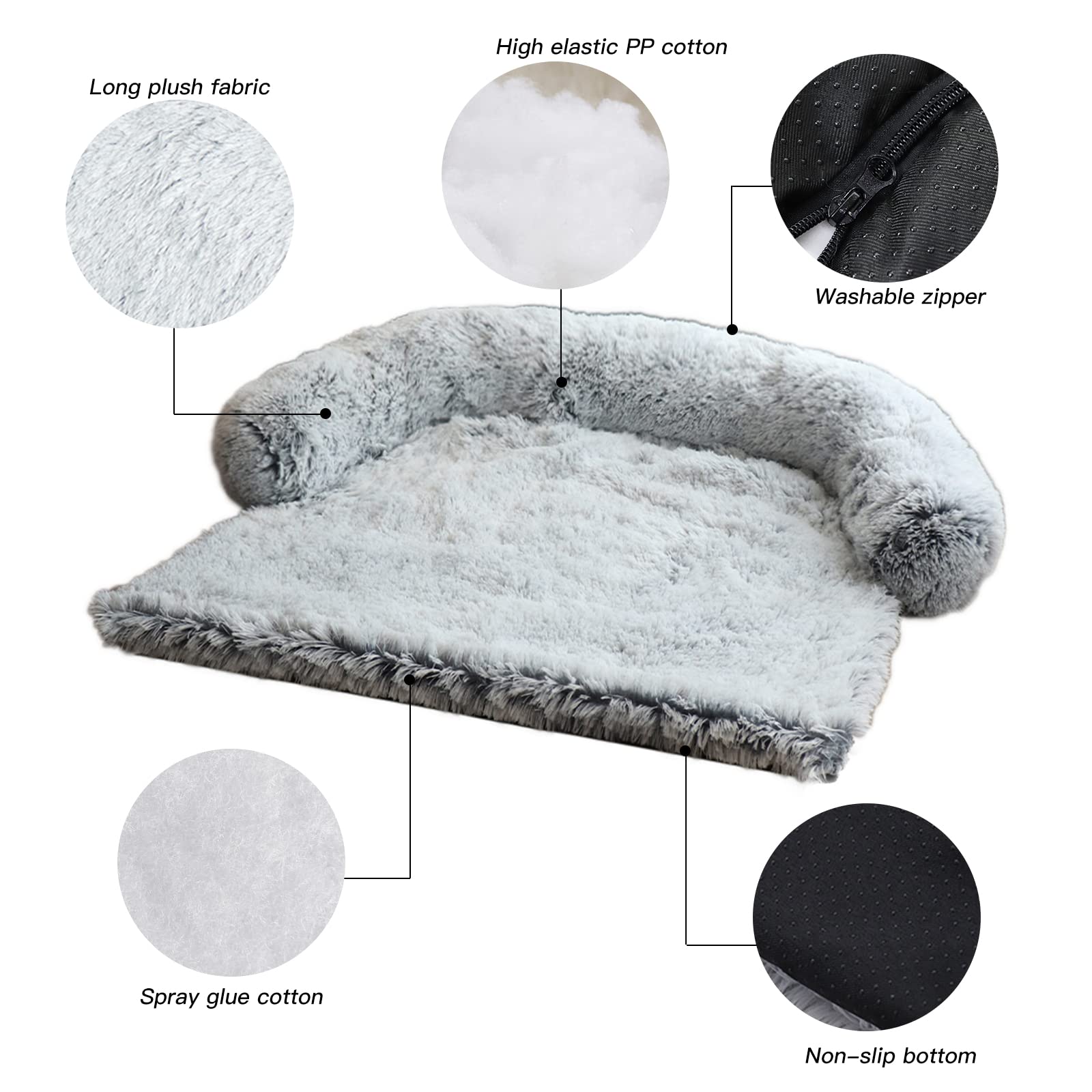 Calming Dog Bed Fluffy Plush Dog Mat for Furniture Protector with Removable Washable Cover for Large Medium Small Dogs and Cats (Large, Light Grey)