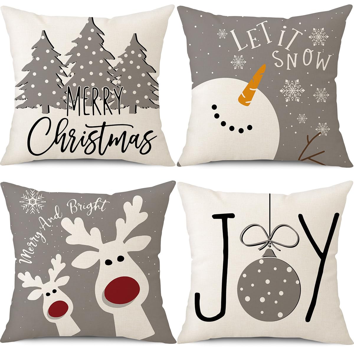 PSDWETS Christmas Pillow Covers 18x18 Set of 4 Christmas Decorations Snowman Deer Christmas Tree Winter Holiday Decor Throw Cushion Case for Home Couch