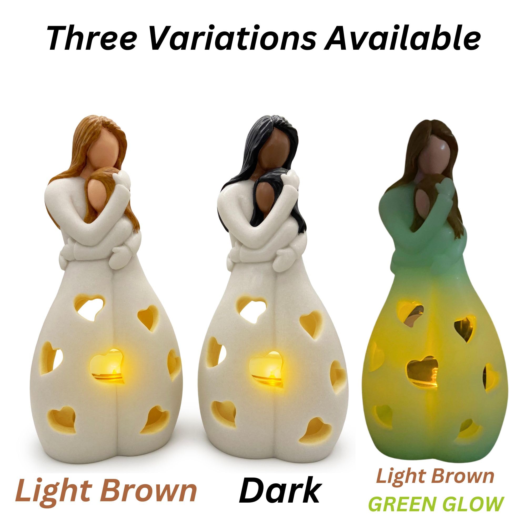 Gifts for Mom from Daughter, Mothers Day Present - Candleholder Statue W/Flickering LED - Birthday Gift for Daughters, Christmas Moms Unique Gift Ideas, Greeting Card, Seasonal Décor (Light Brown)