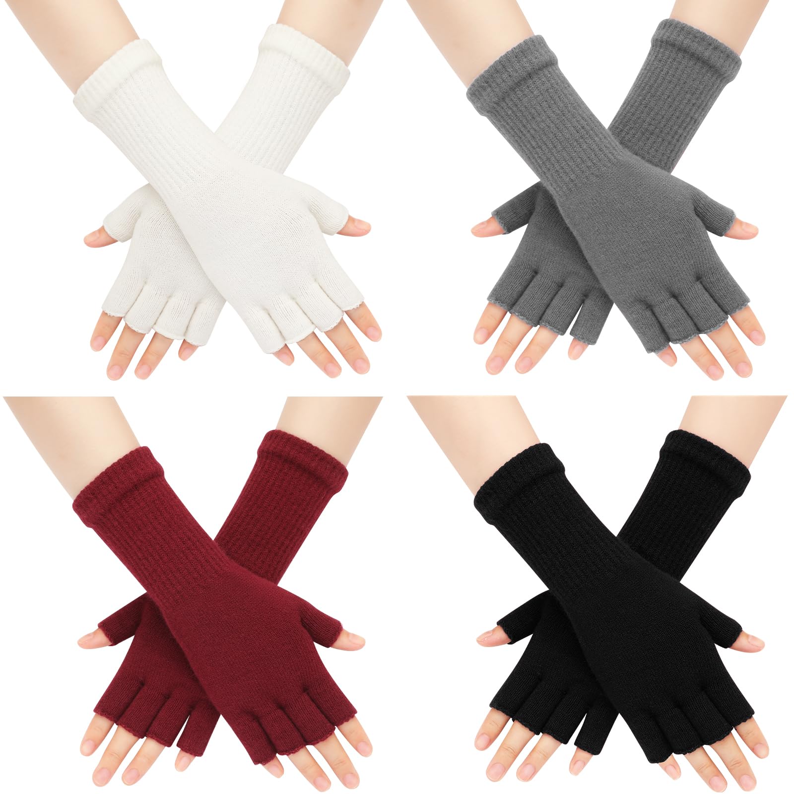 Cold Fingerless Gloves for Women - Half Finger Typing Winter Gloves with Long Wrist Cuff Winter Knit Fingerless Mittens for Women