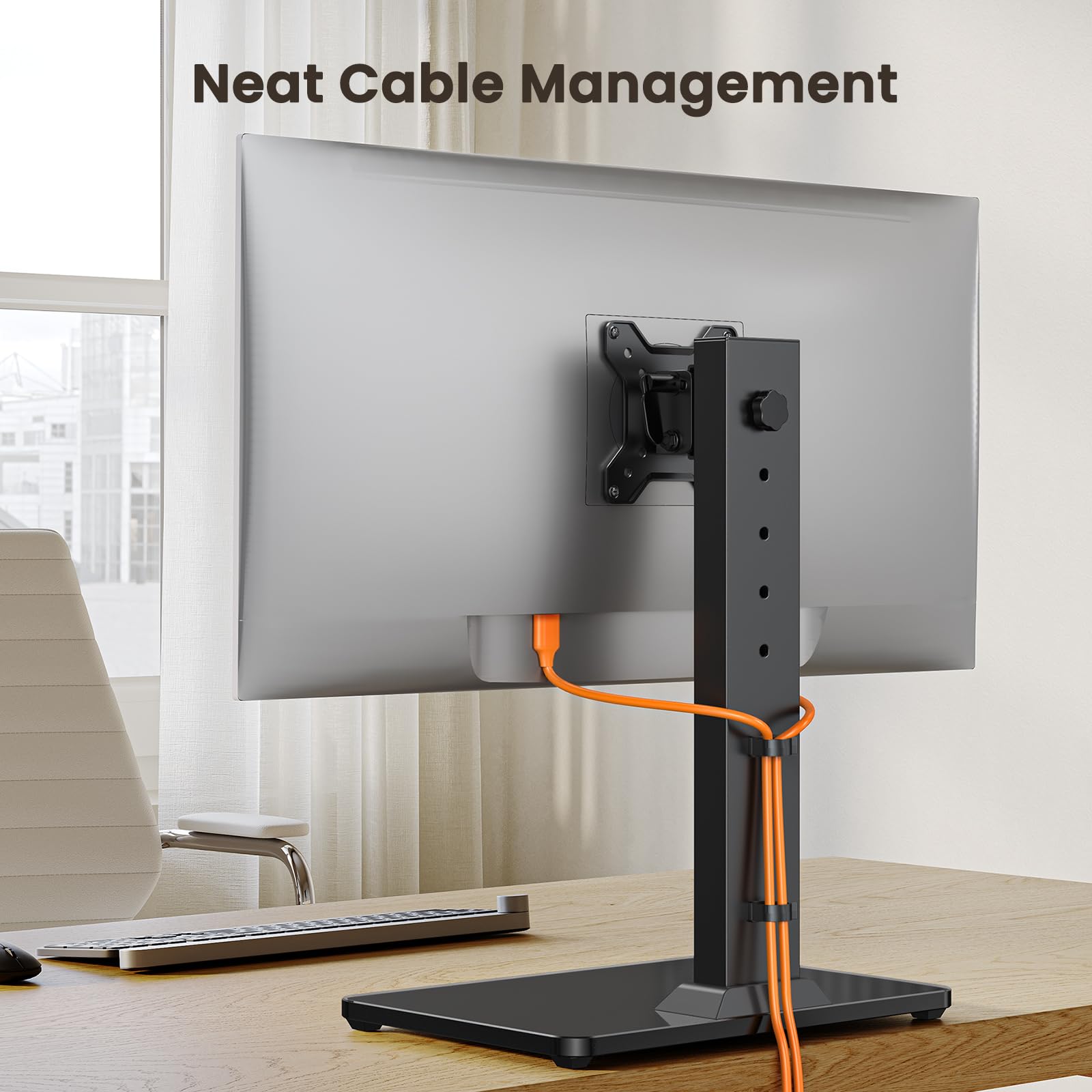 ErGear Single Monitor Stand for 13-34 inch Screens up to 44 lbs, Free-Standing Monitor Riser with 5 Height Settings, Tabletop Monitor Stand with Tempered Glass Base, Max VESA 100x100mm, EGTVS29